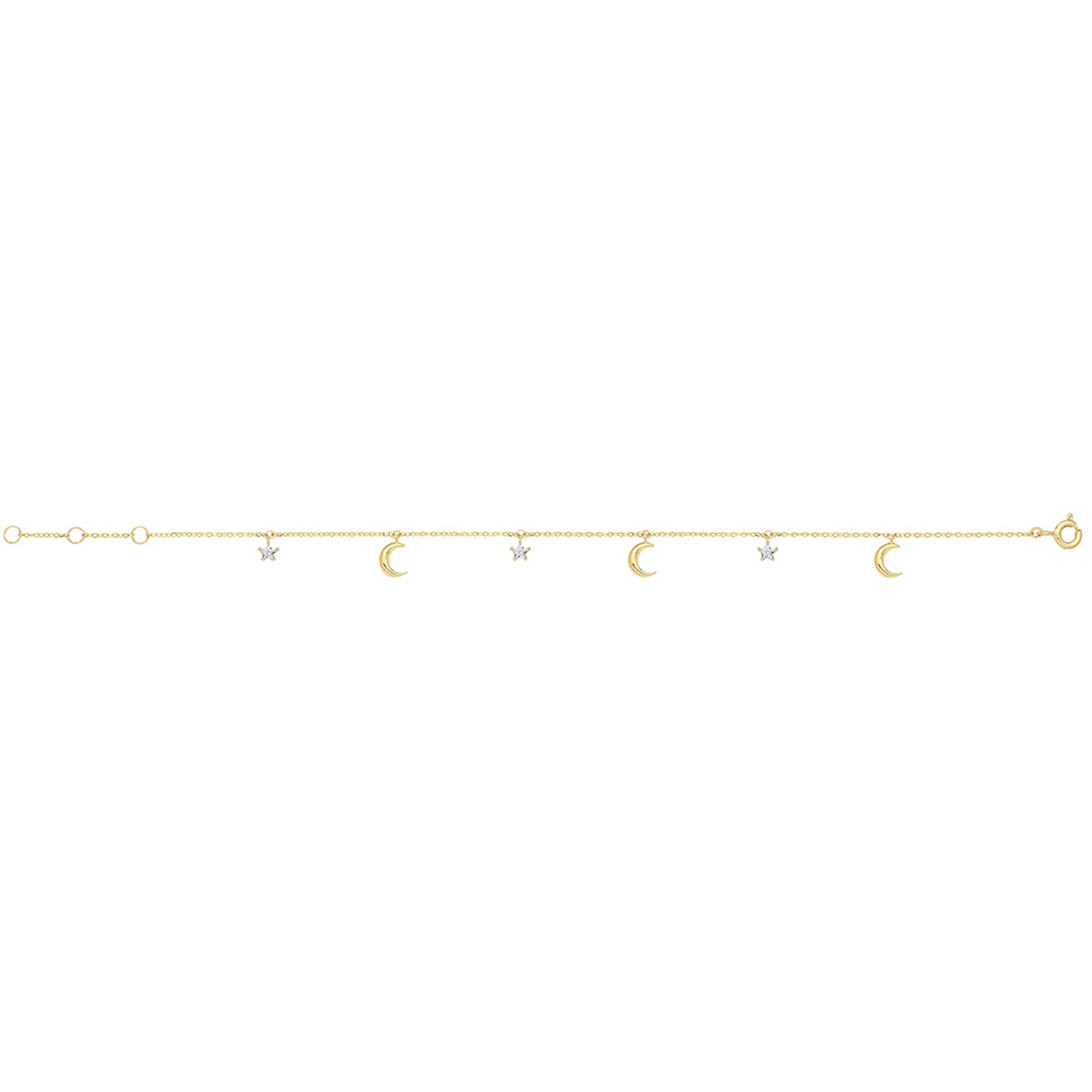 Star and Moon Cubic Zirconia Bracelet - 9k Yellow Gold