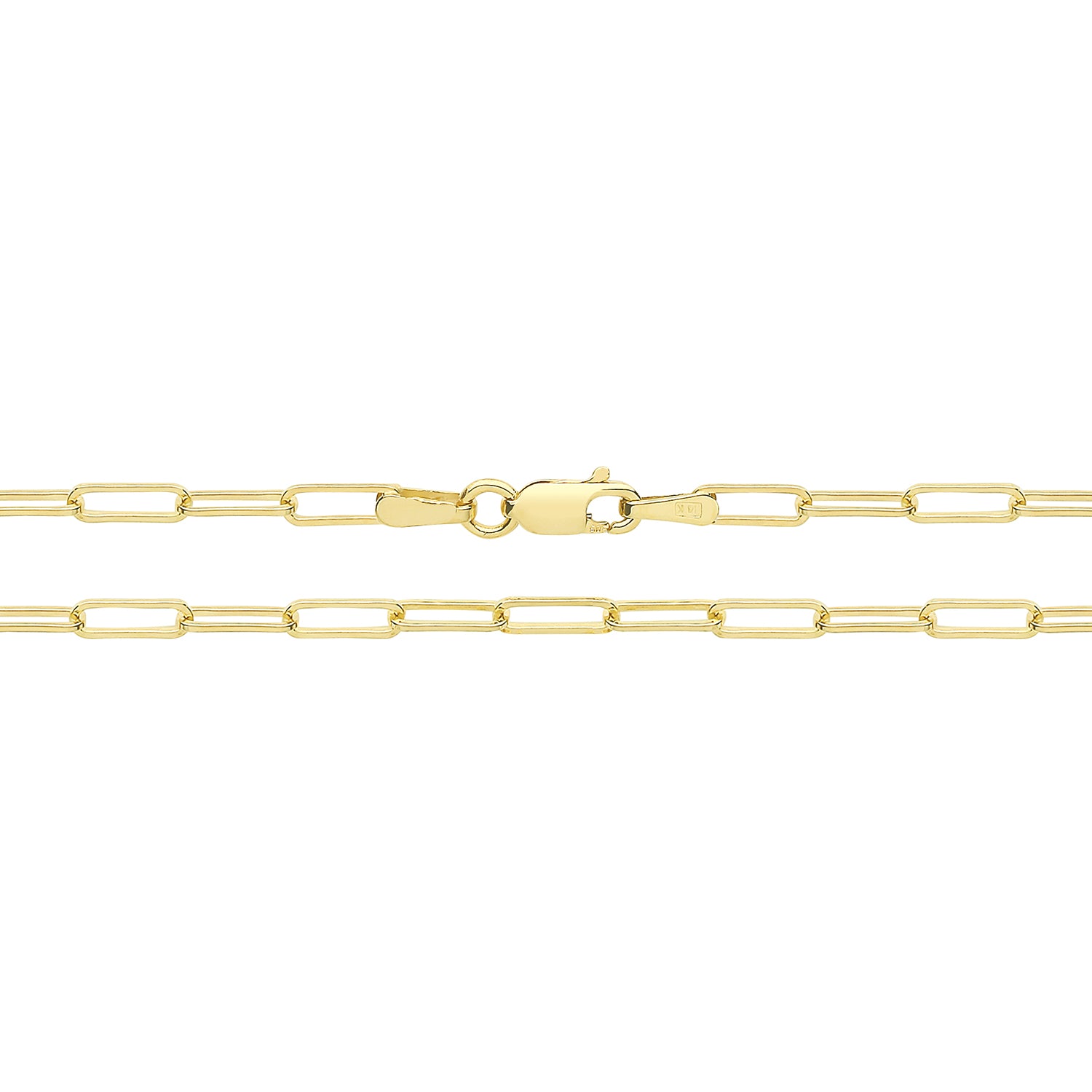 Lloyds Mini Paperclip Sold Gold Chain - 9k Yellow Gold Necklace