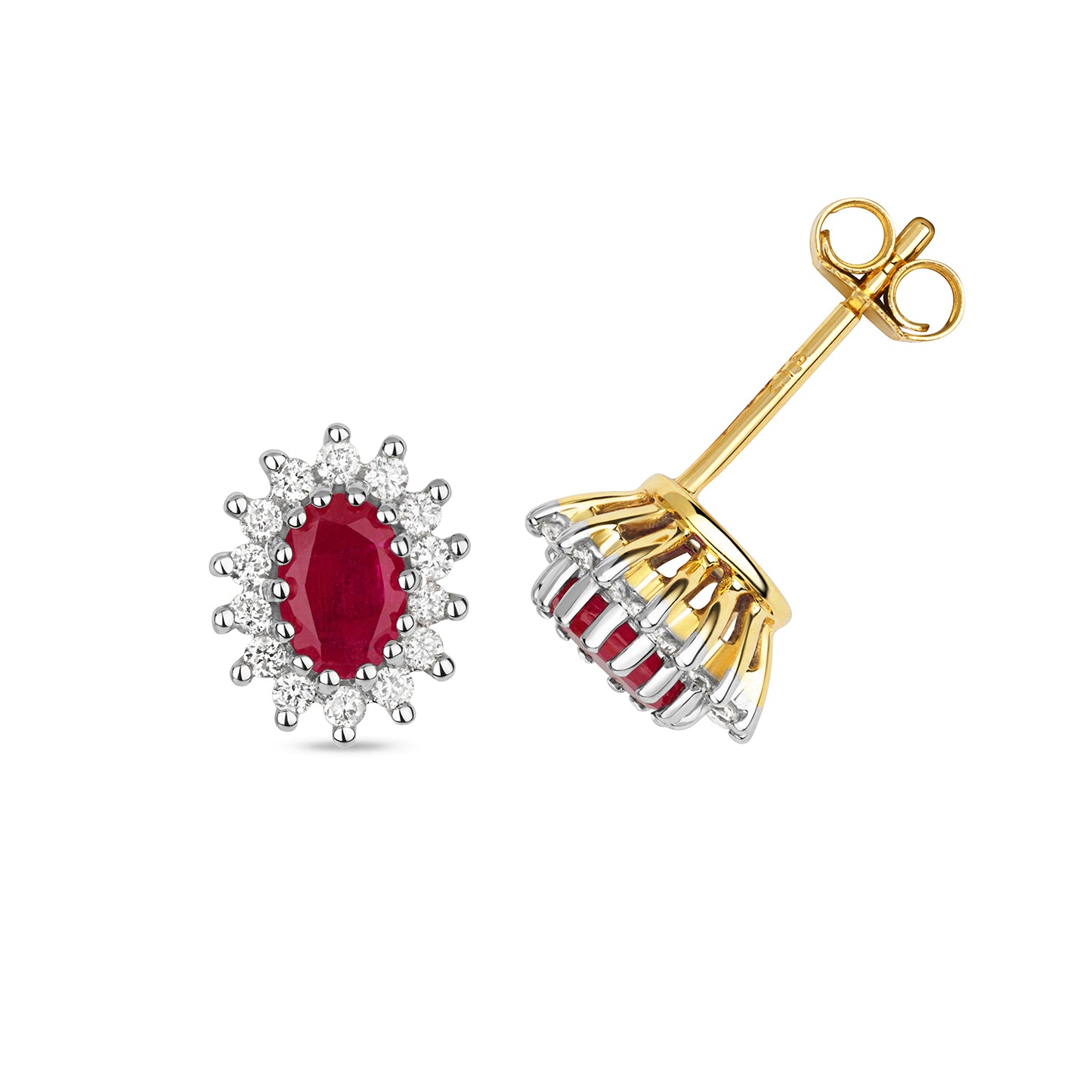 Victoria Ruby and Diamond Stud Earrings - 9k Yellow Gold, 1.51ct