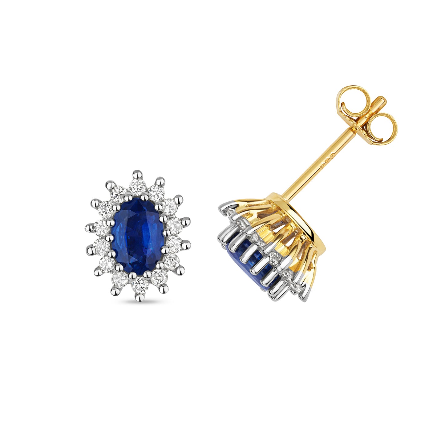 Victoria Sapphire and Diamond Stud Earrings - 9k Yellow Gold, 1.68ct