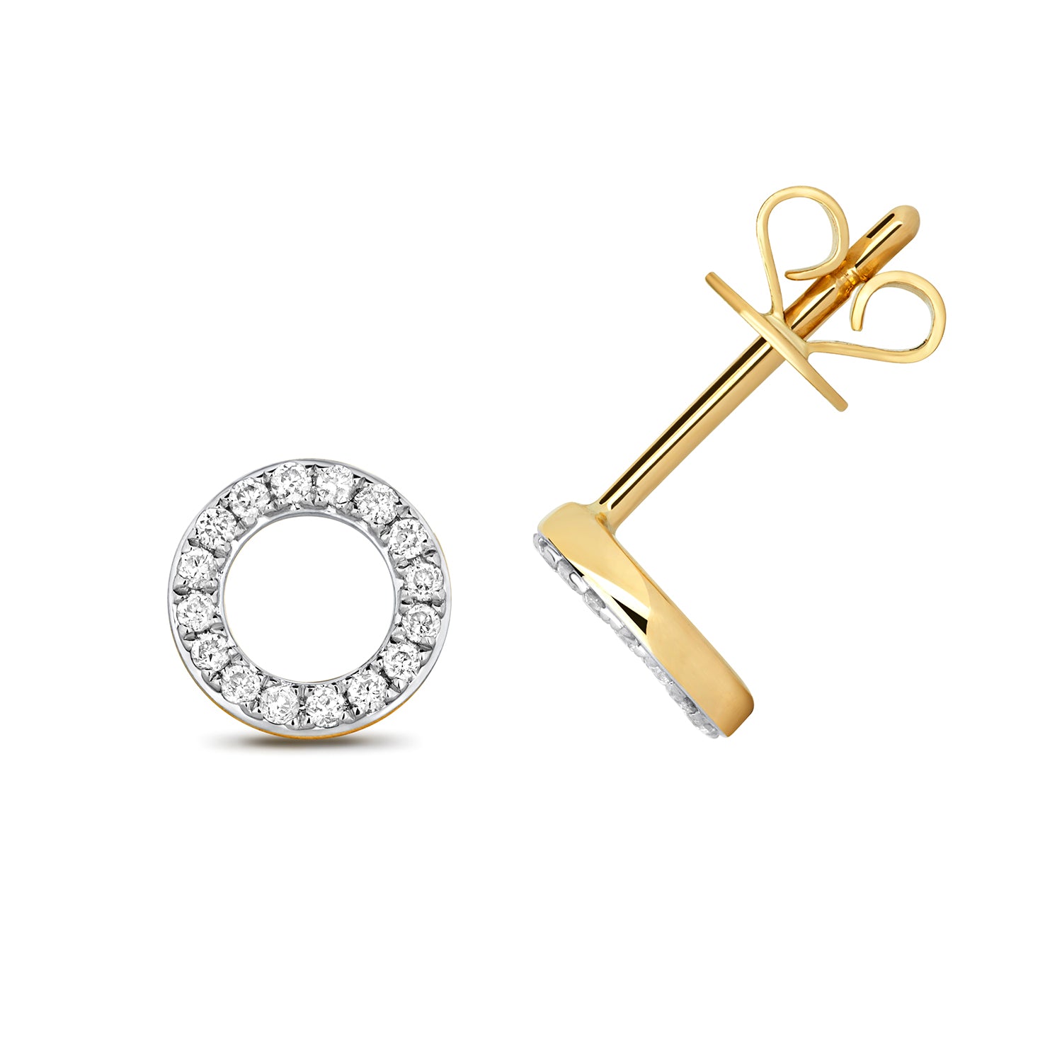 Schiffer Circle Diamond Stud Earrings - 9k Yellow Gold