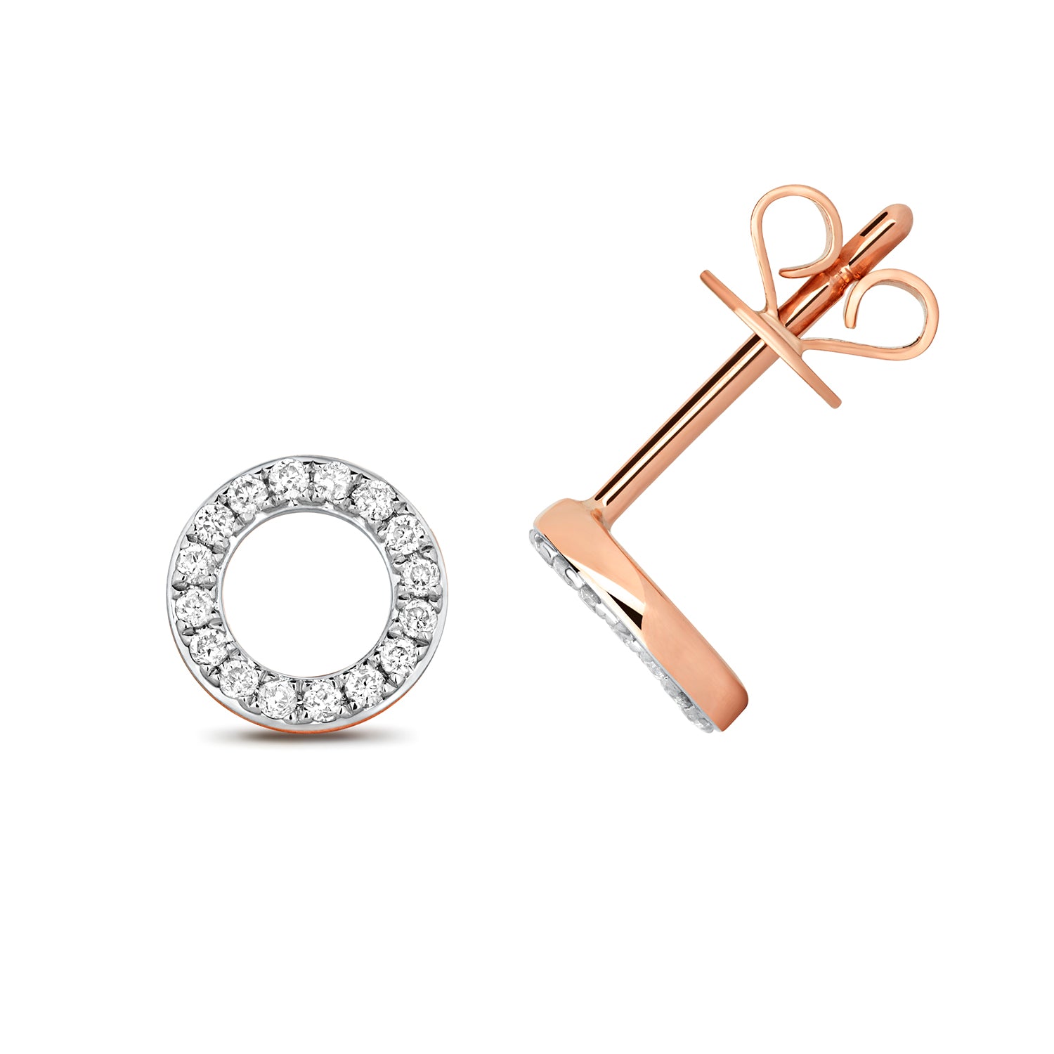 Schiffer Circle Diamond Stud Earrings - 9k Rose Gold