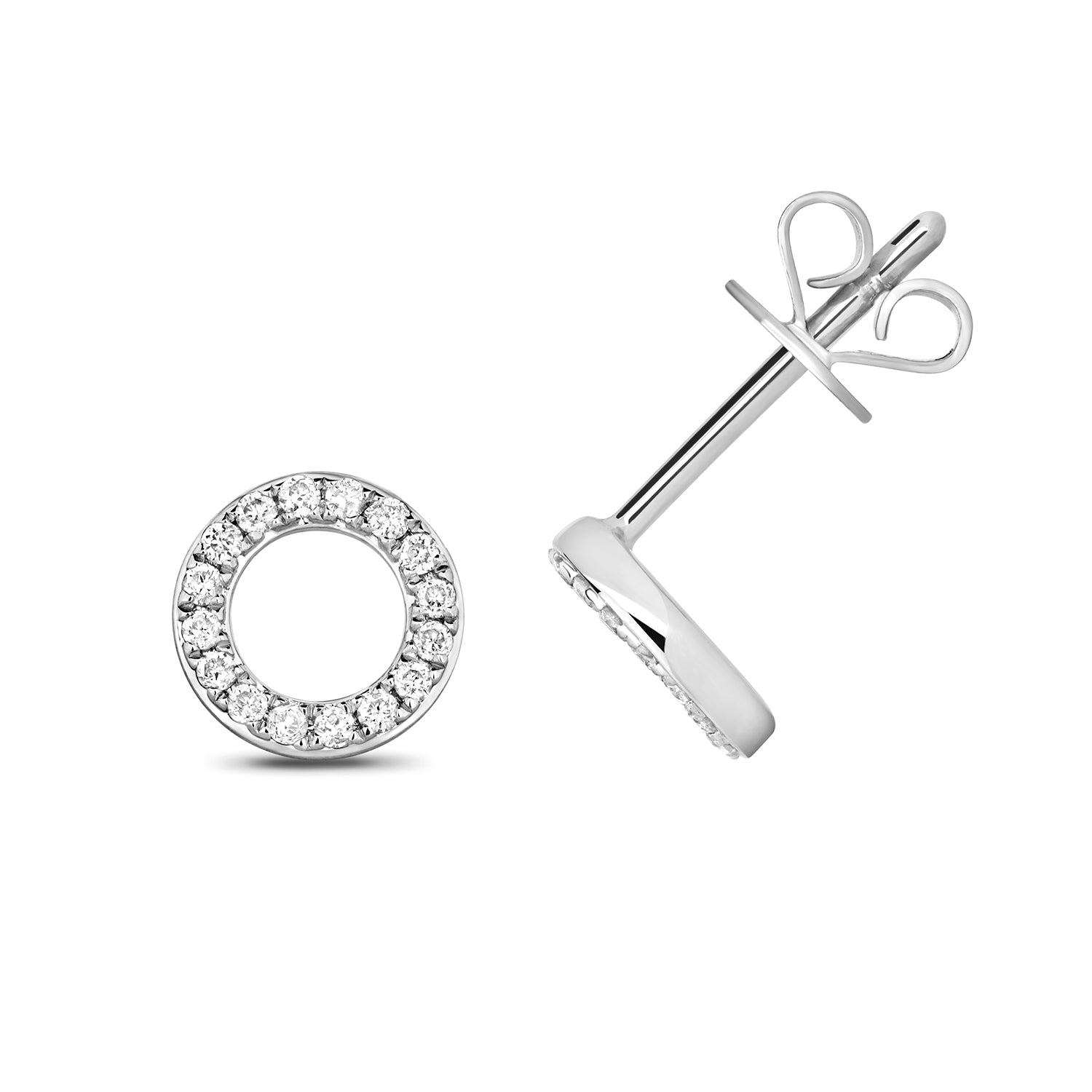 Schiffer Circle Diamond Stud Earrings - 9k White Gold