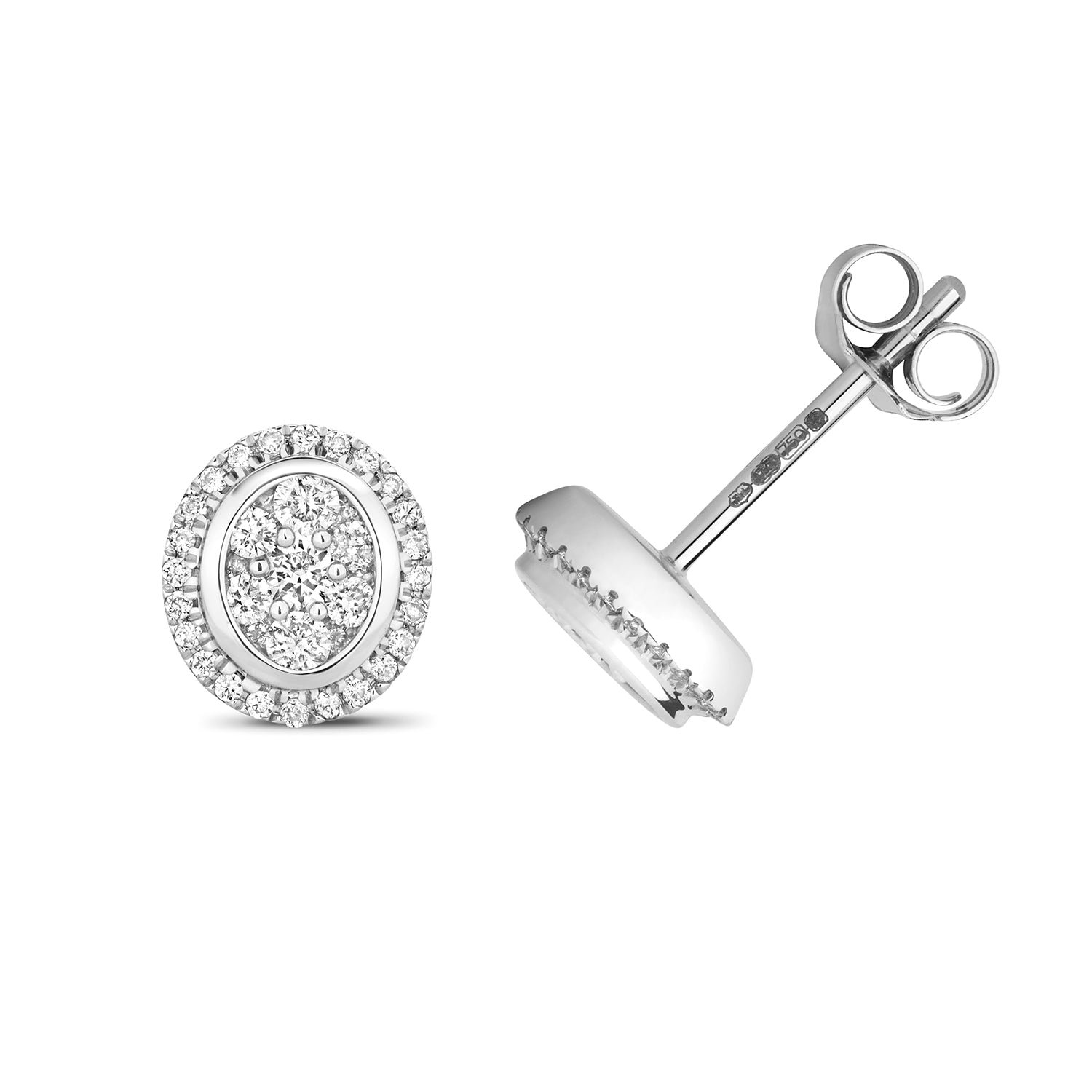 Oval Cluster Diamond Stud Earrings - 9k White Gold