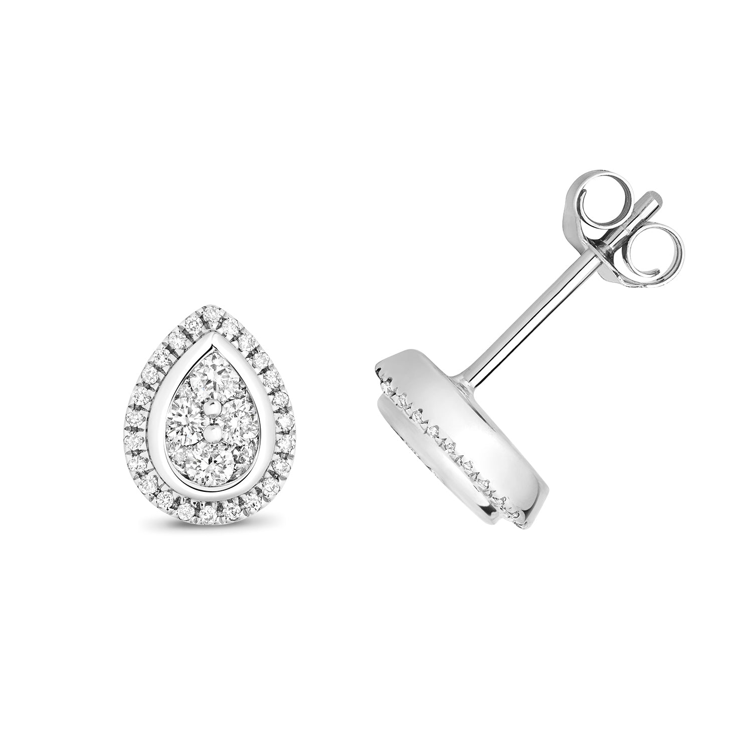 Pear Shape Cluster Diamond Stud Earrings - 9k White Gold