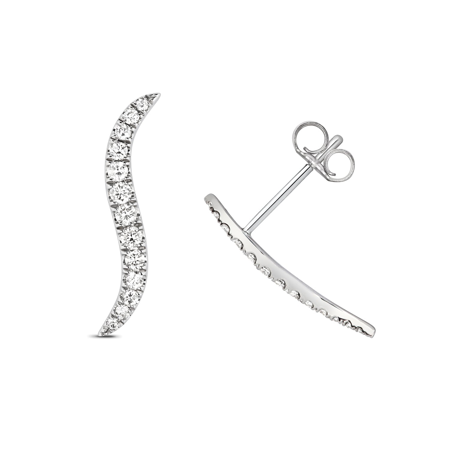 Diamond Ear Climbers Earrings - 9k White Gold
