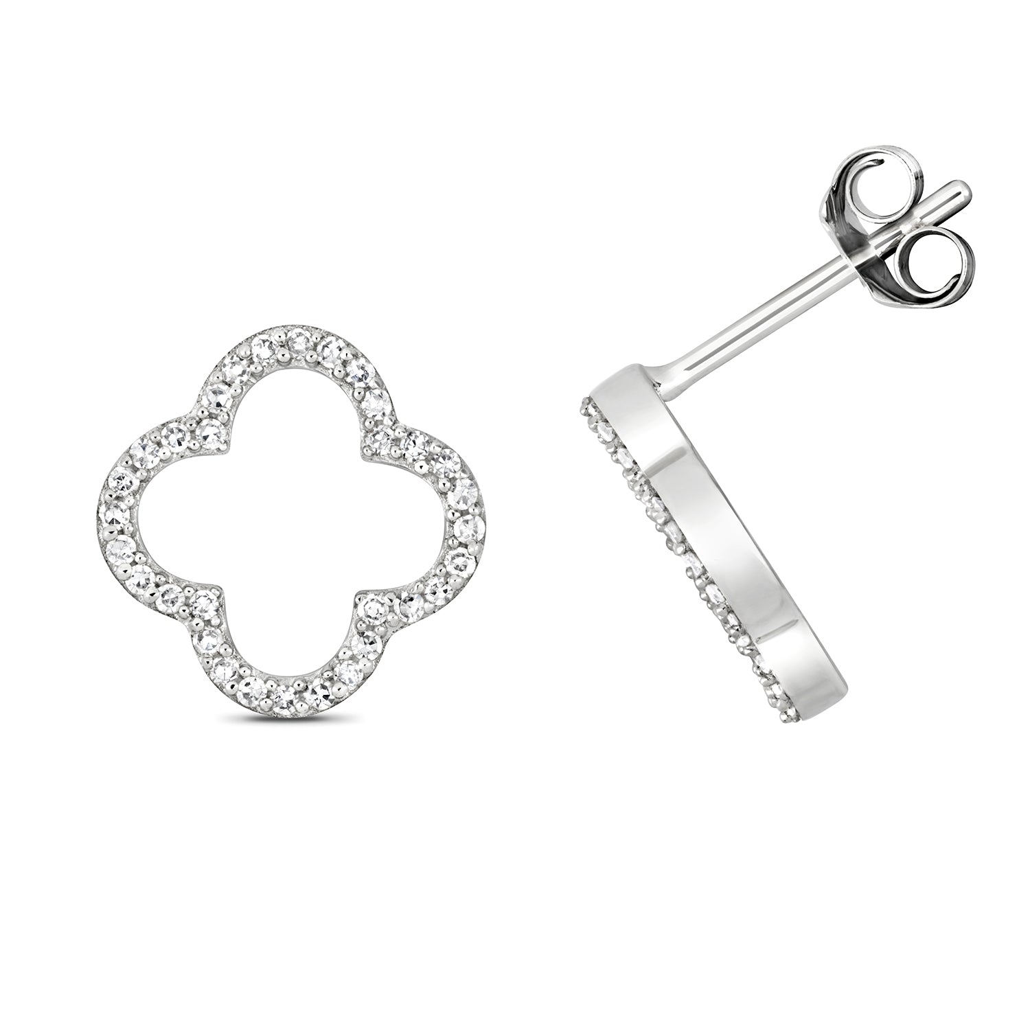 Schiffer Clover Diamond Stud Earrings - 9k White Gold