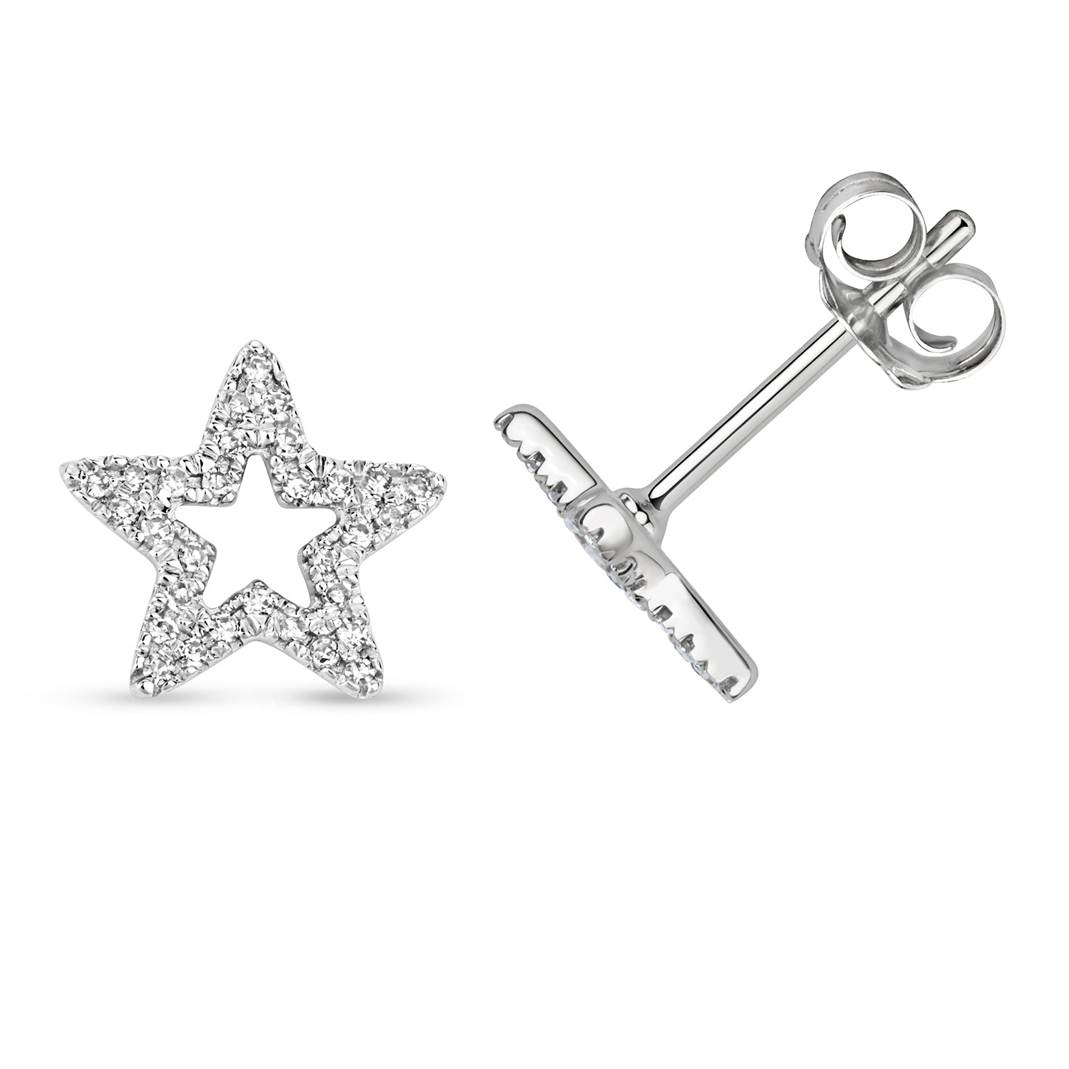 Schiffer Star Diamond Stud Earrings - 9k White Gold