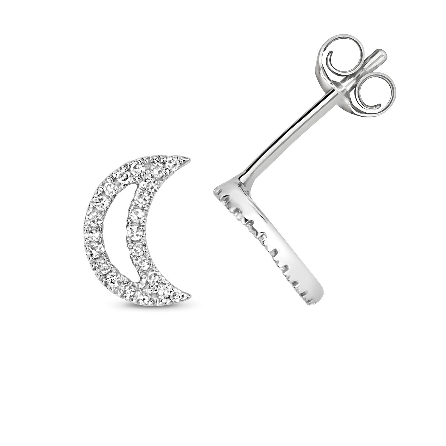 Schiffer Moon Diamond Stud Earrings - 9k White Gold