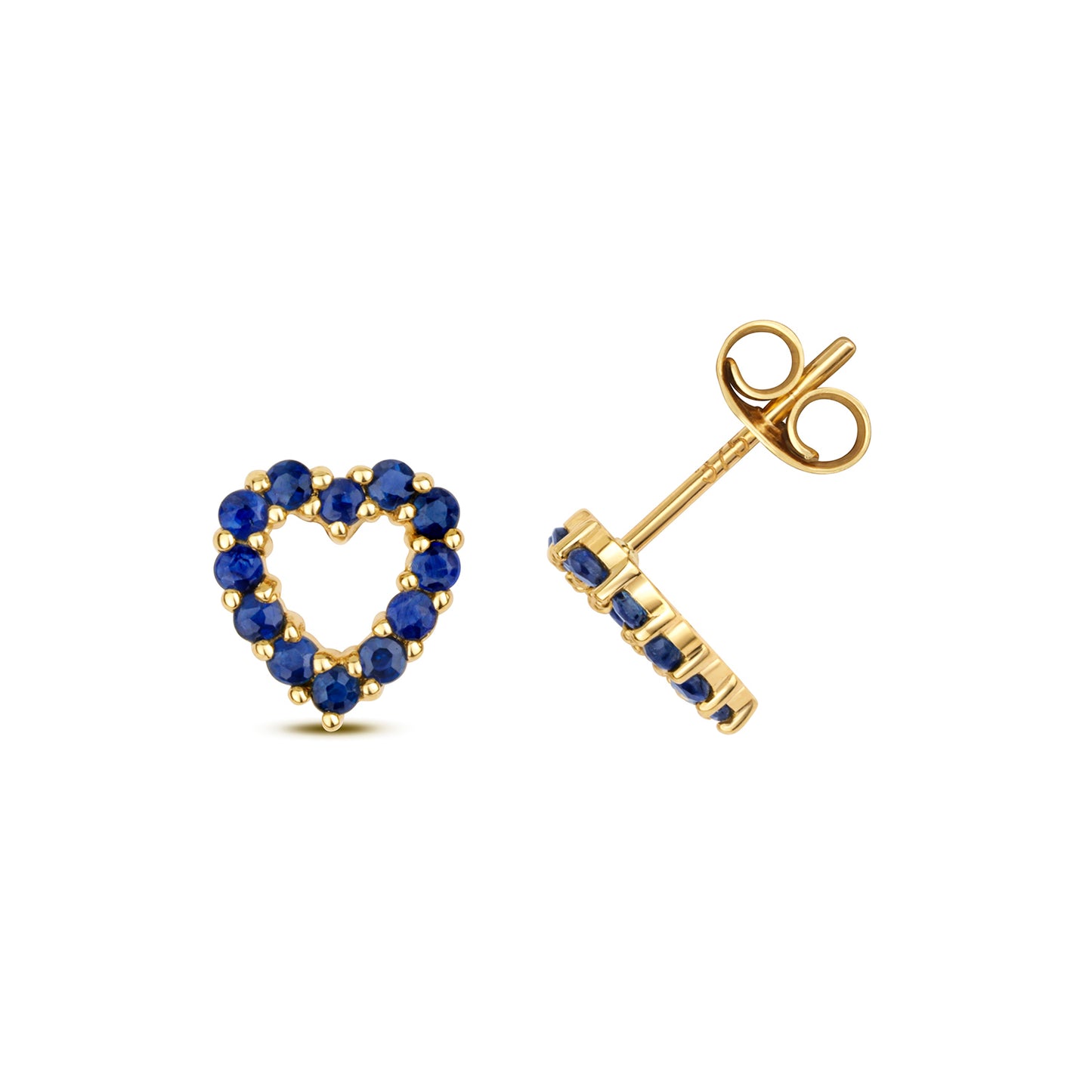 Love Heart Shaped Sapphire Stud Earrings - 9k Yellow Gold