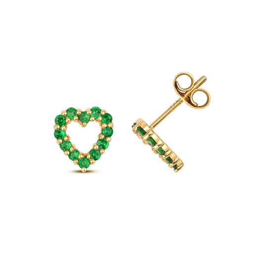 Love Heart Shaped Tsavorite Stud Earrings - 9k Yellow Gold