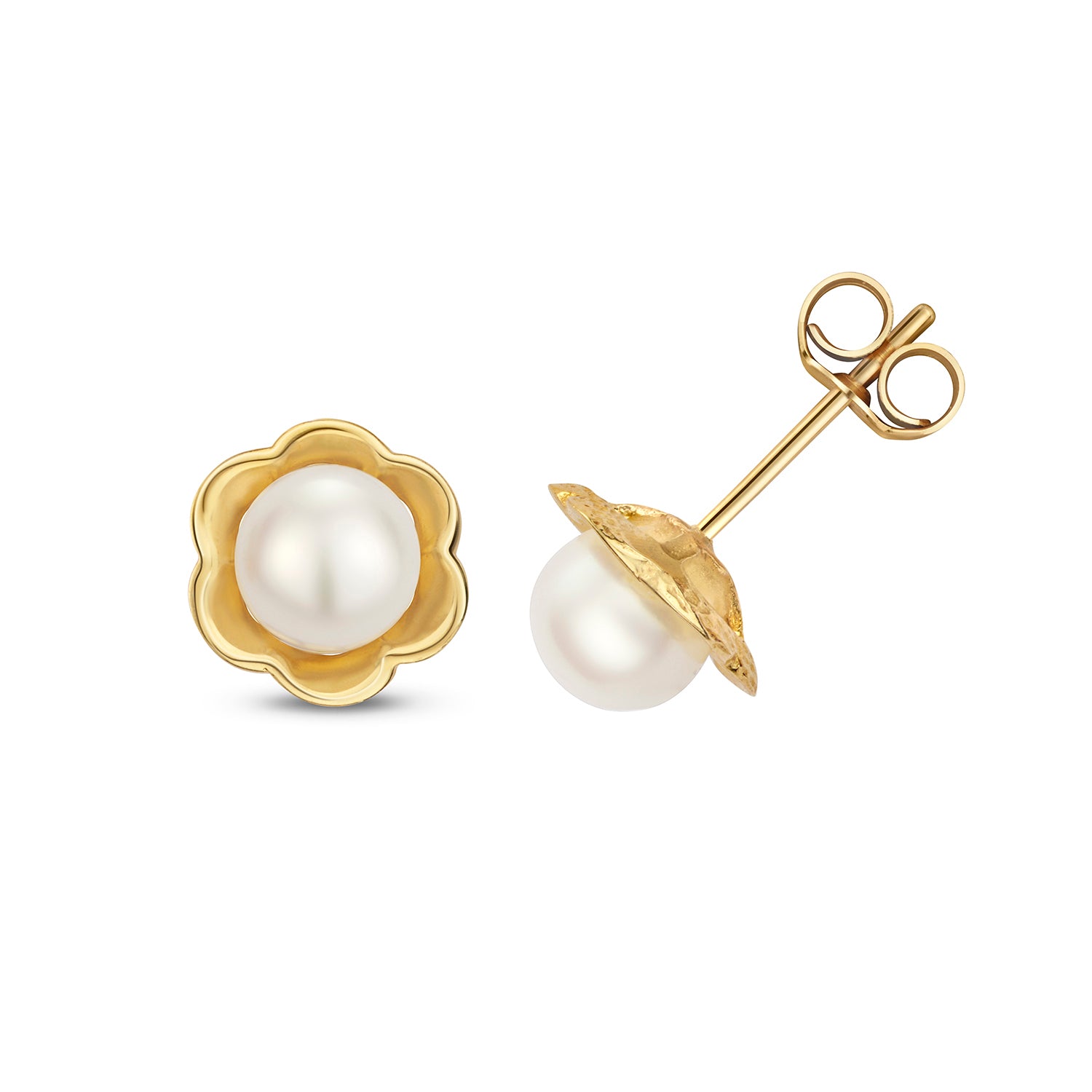 Pearl Flower Stud Earrings - 9k Yellow Gold