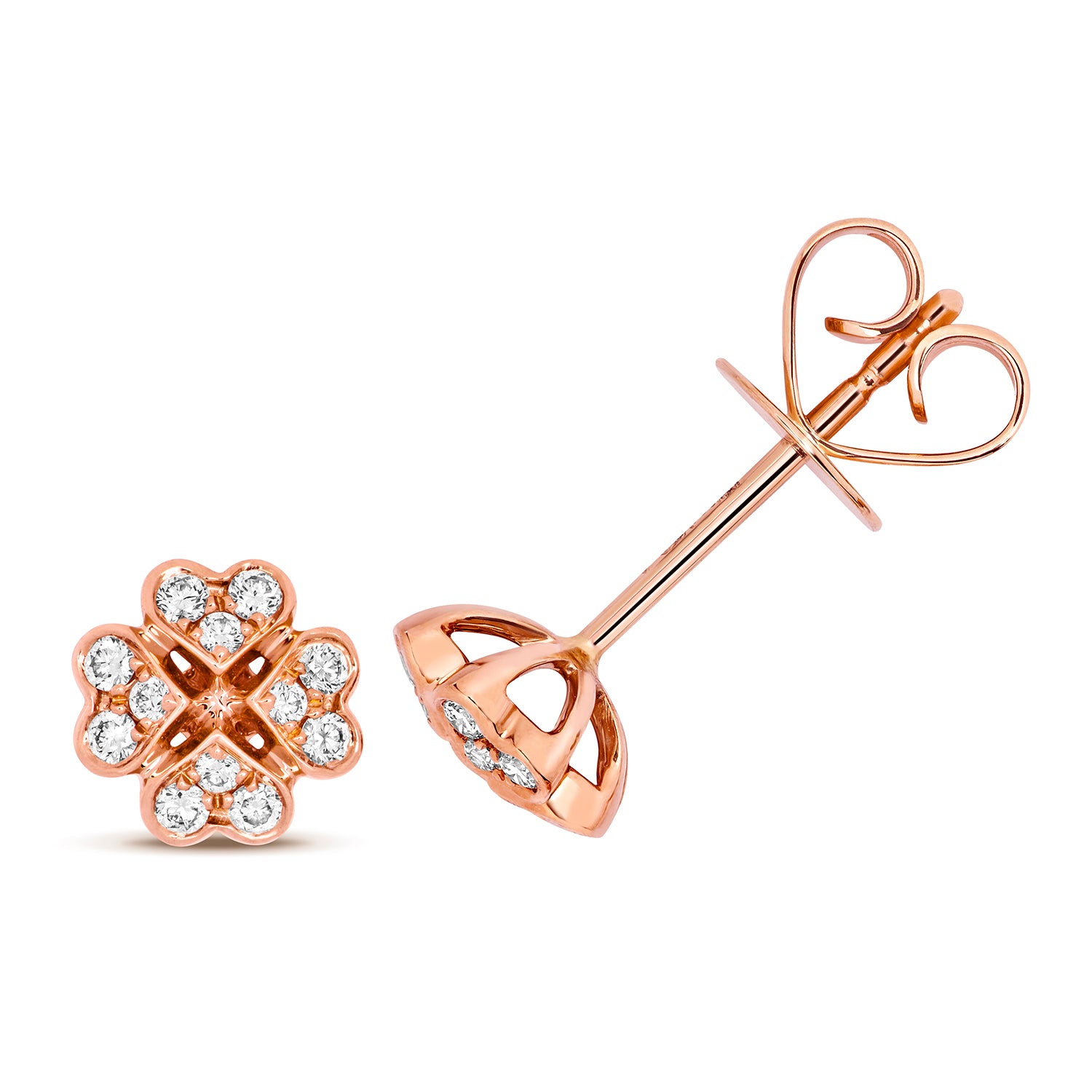 Diamond Clover Stud Earrings - 18k Rose Gold