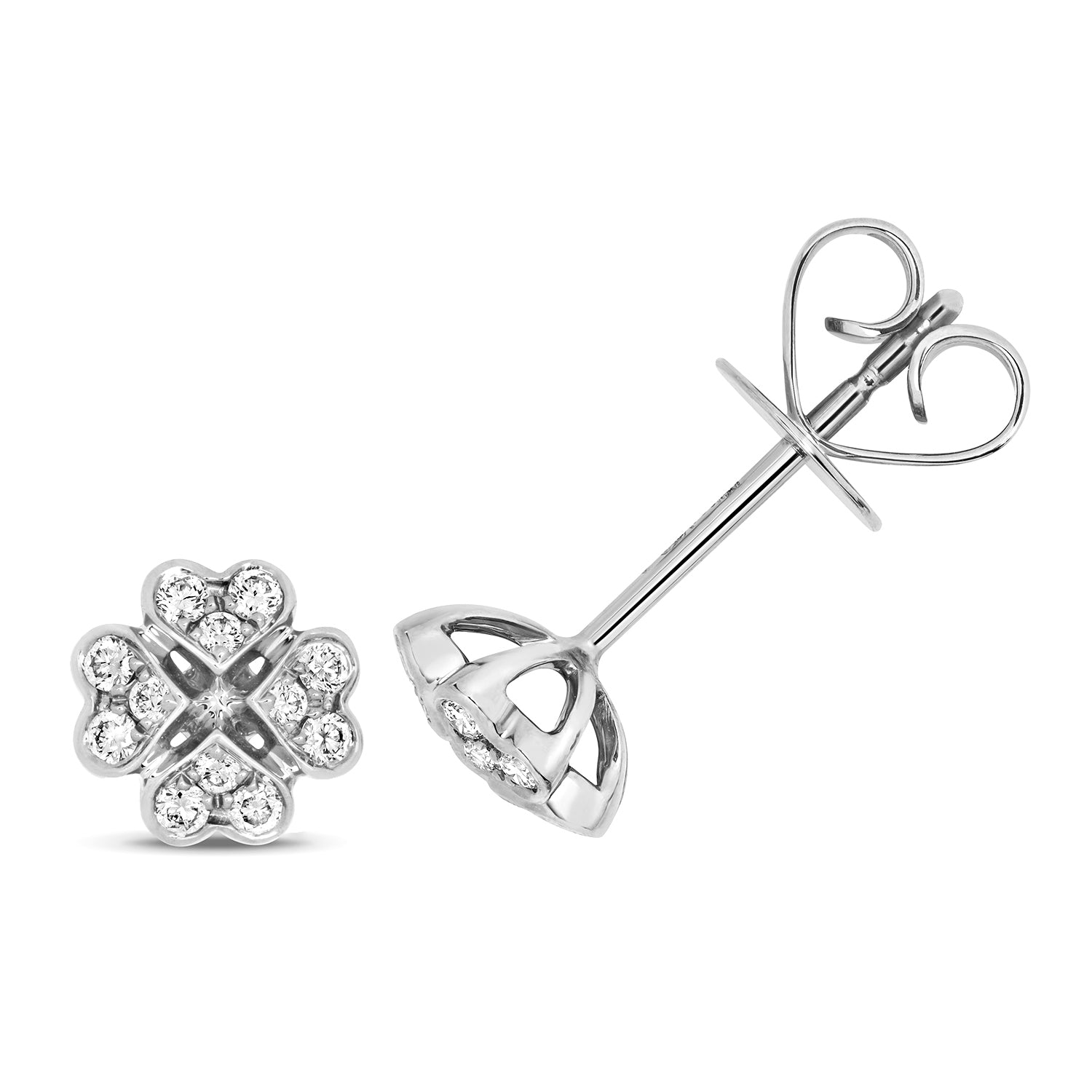 Diamond Clover Stud Earrings - 18k White Gold