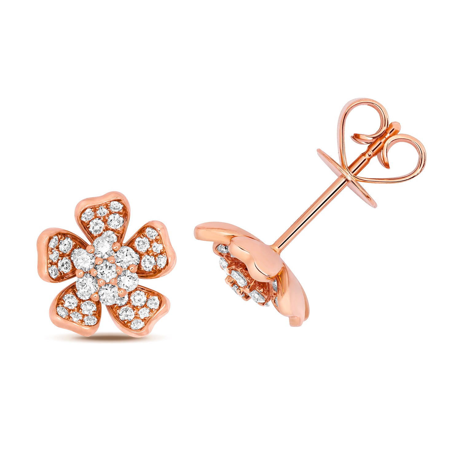 Diamond Flower Stud Earrings - 18k Rose Gold