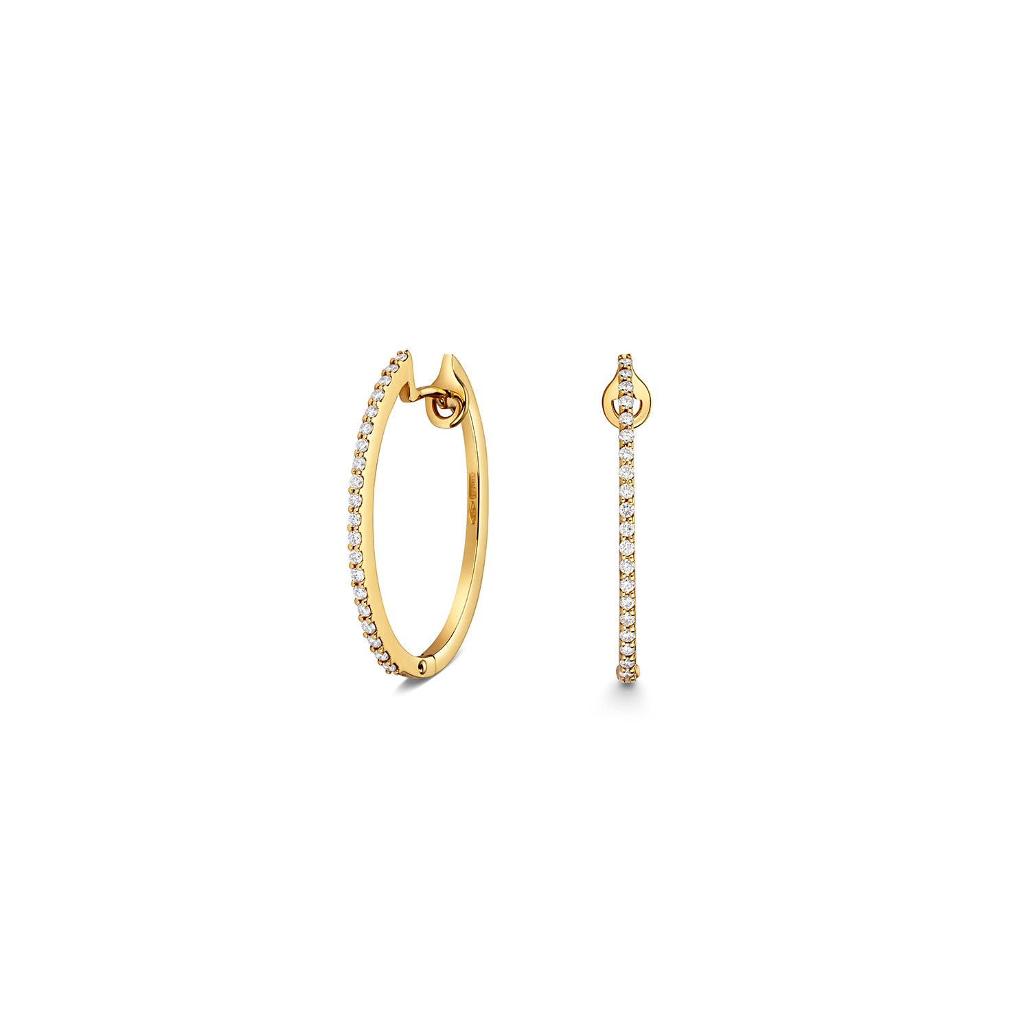 Hinged Oval Diamond Hoop Earrings - 18k Yellow Gold, 0.24ct