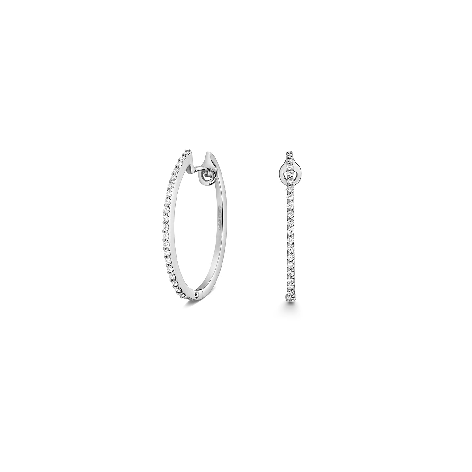 Hinged Oval Diamond Hoop Earrings - 18k White Gold, 0.24ct