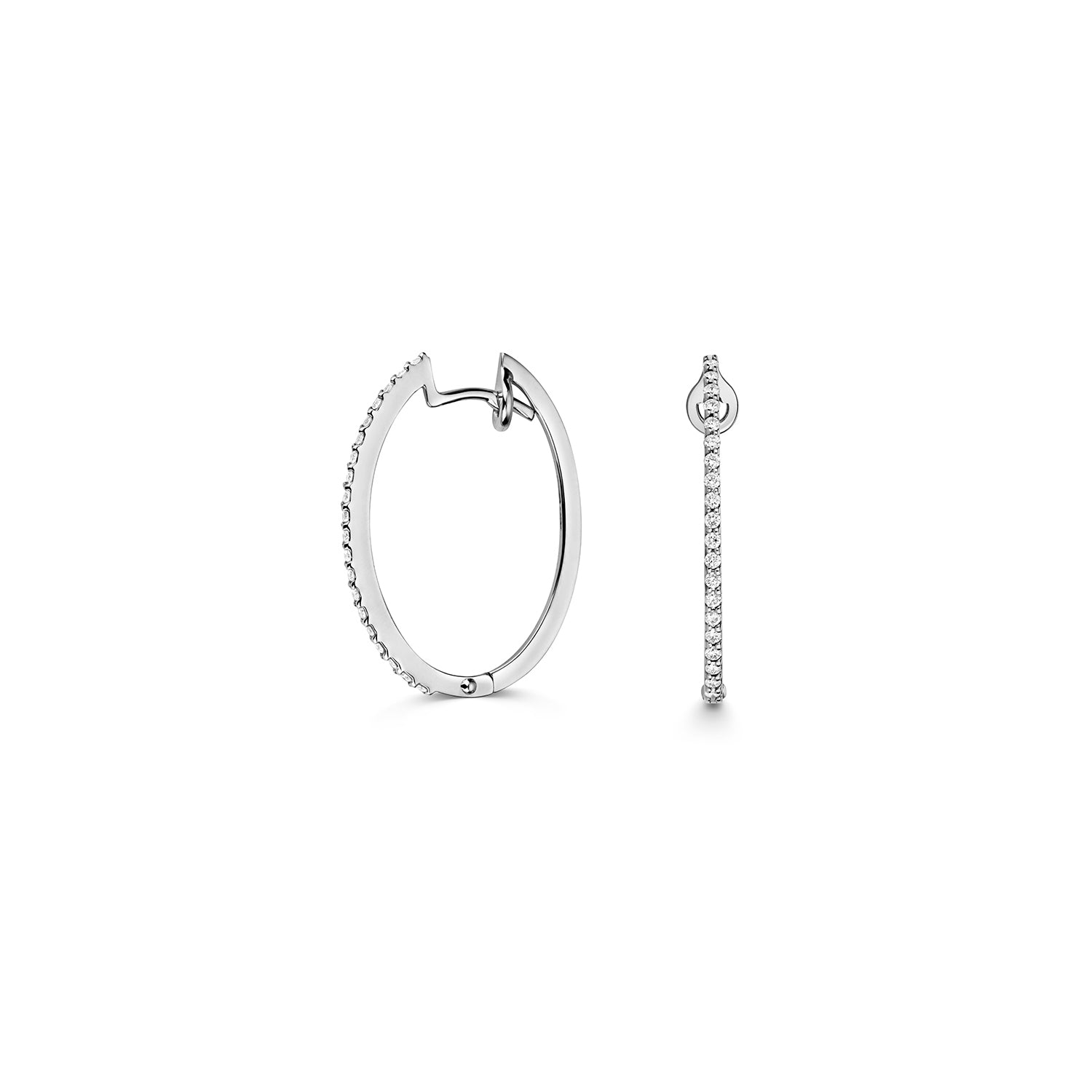 Hinged Oval Diamond Hoop Earrings - 18k White Gold, 0.24ct