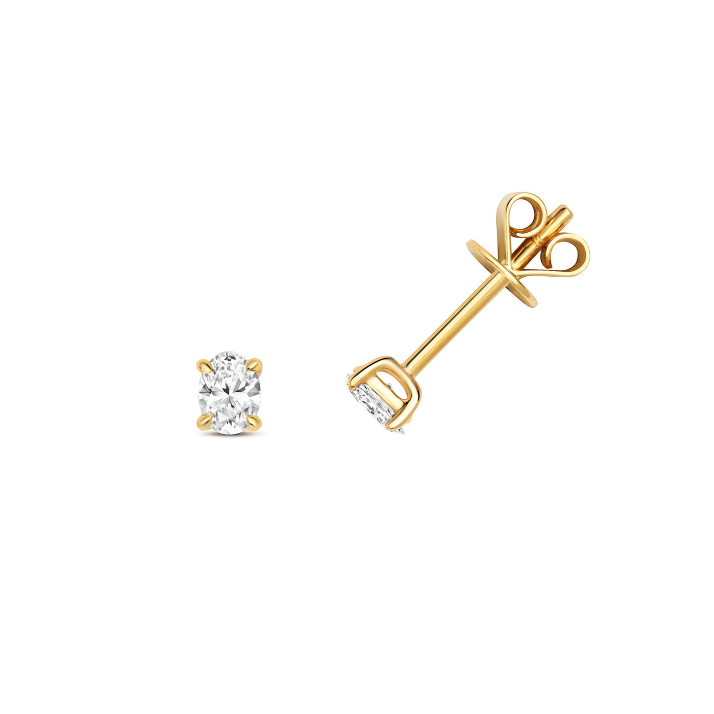 Naomi Diamond Oval Shape Stud Earrings - 18k Yellow Gold