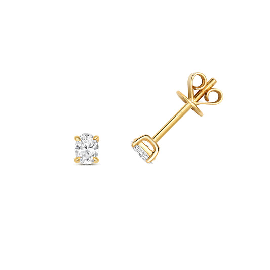 Naomi Diamond Oval Shape Stud Earrings - 18k Yellow Gold