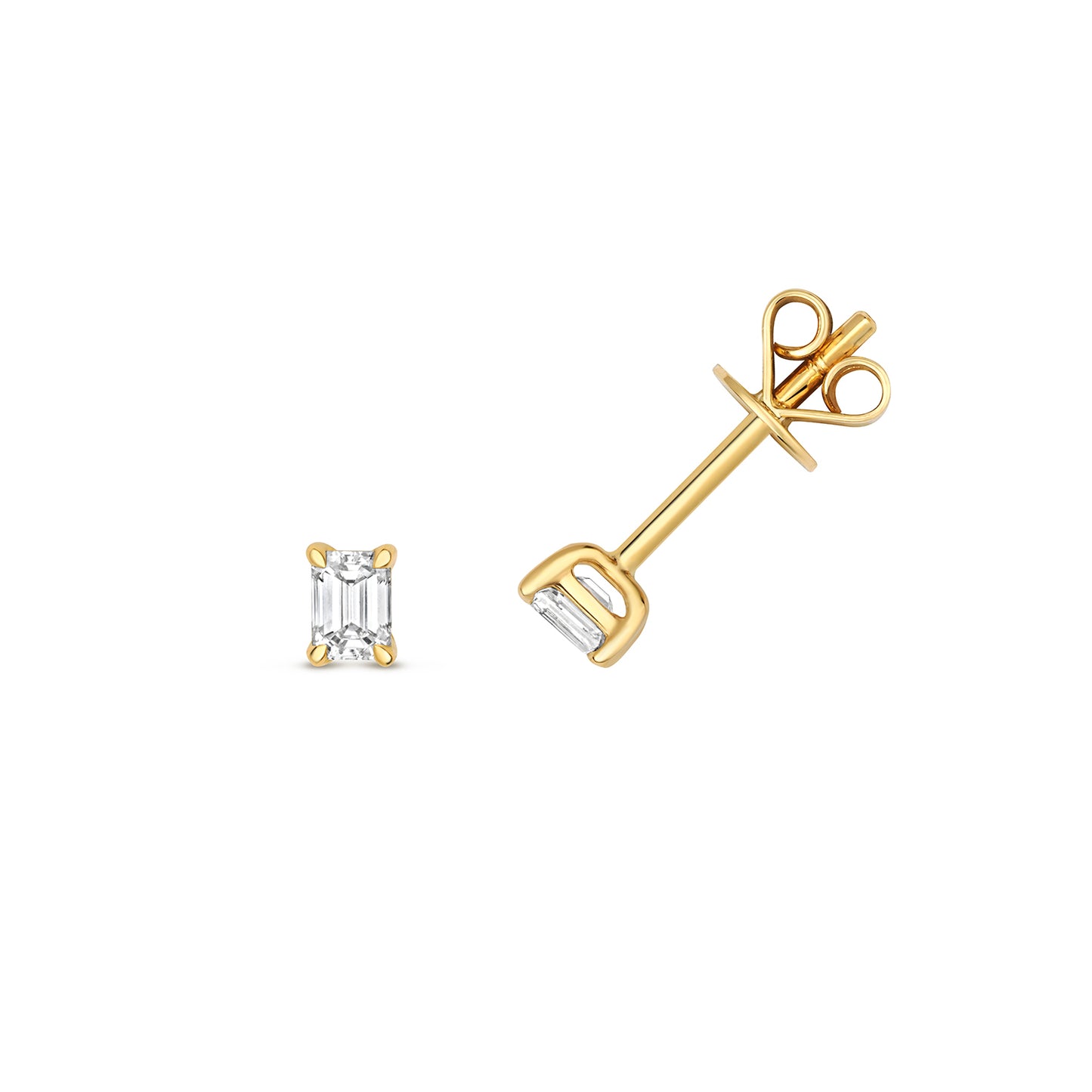 Naomi Diamond Emerald Cut Stud Earrings - 18k Yellow Gold