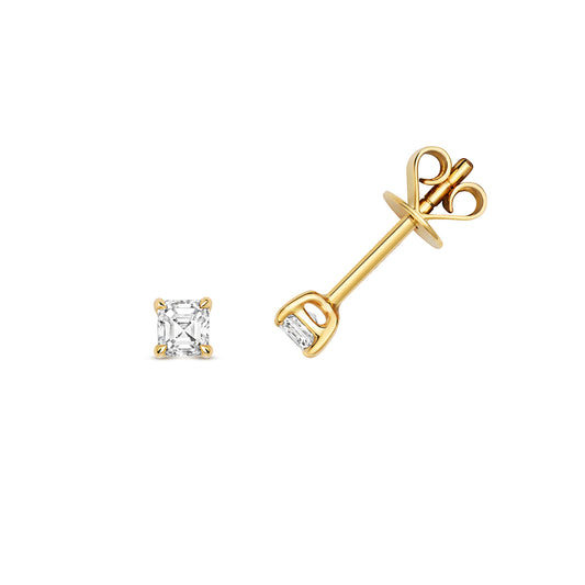 Naomi Diamond Asscher Cut Stud Earrings - 18k Yellow Gold