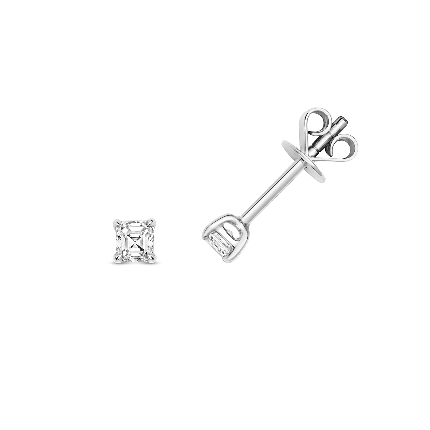 Naomi Diamond Asscher Cut Stud Earrings - 18k White Gold