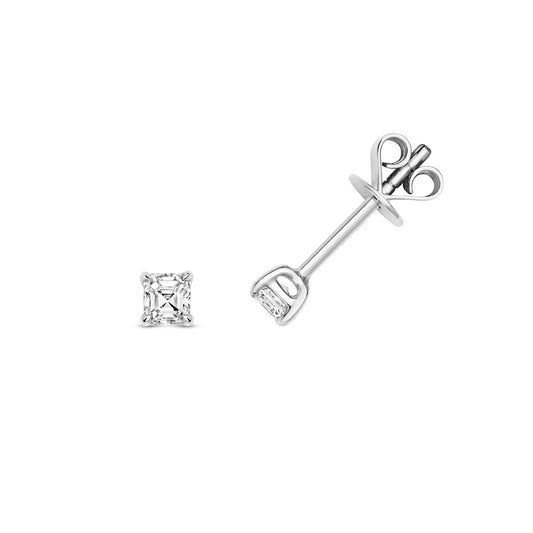 Naomi Diamond Asscher Cut Stud Earrings - 18k White Gold