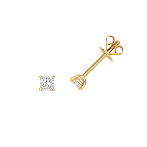 Naomi Diamond Princess Cut Stud Earrings - 18k Yellow Gold