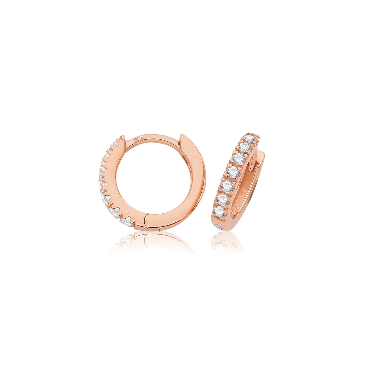 Lloyds Huggie Hoop CZ 8mm Earrings - 9k Rose Gold