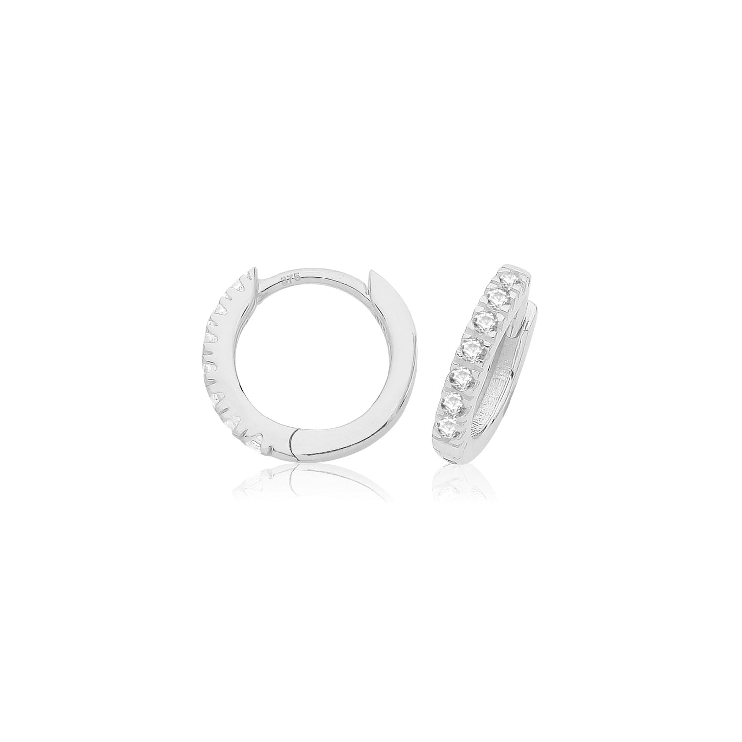 Lloyds Huggie Hoop CZ 8mm Earrings - 9k White Gold