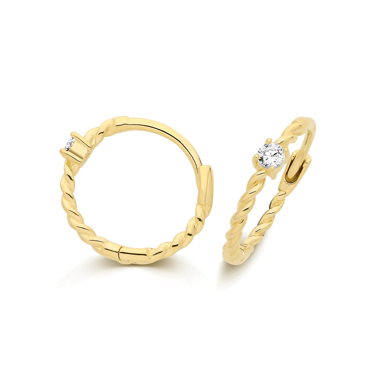 Lloyds Huggie Twist Hoop CZ 10mm Earrings - 9k Yellow Gold