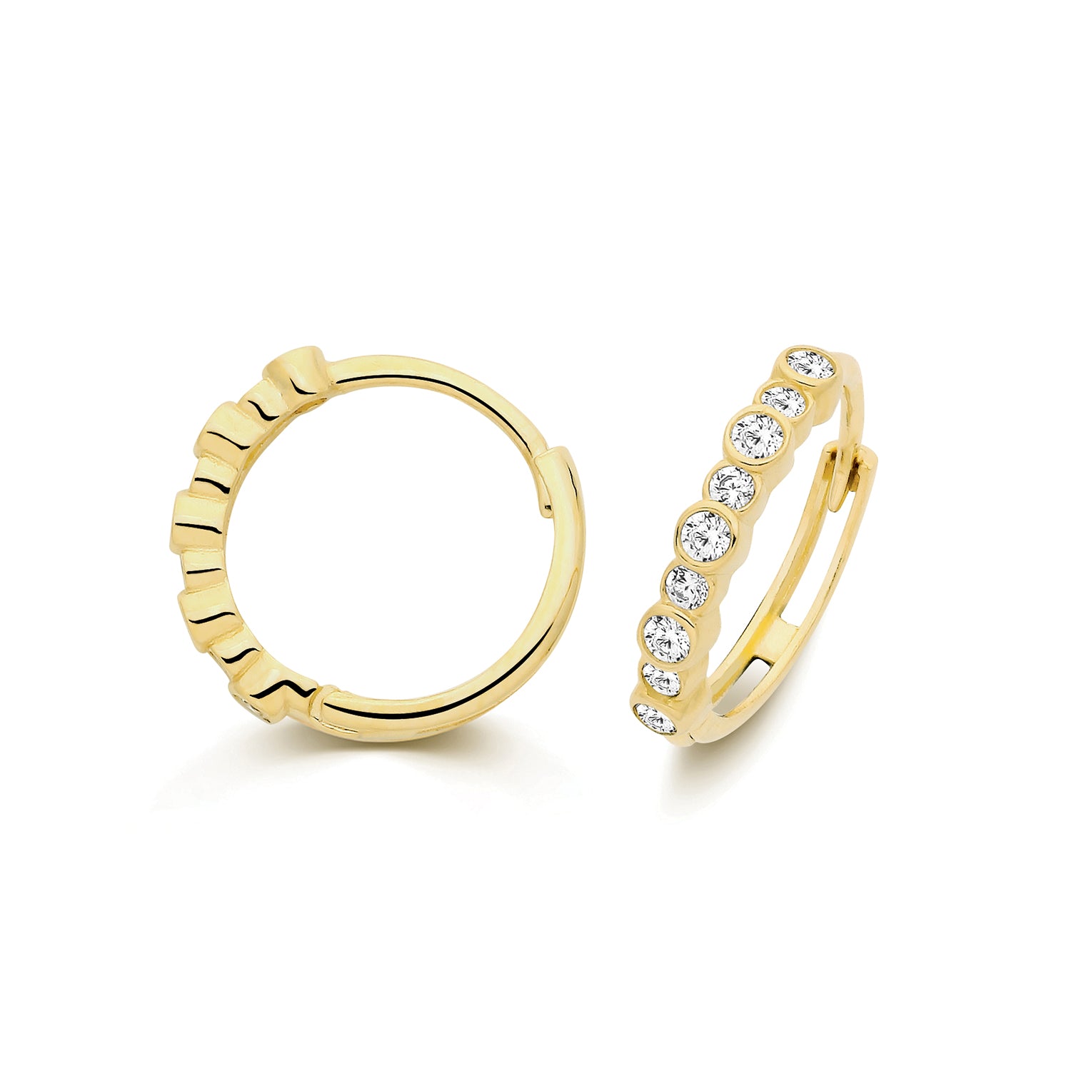 Lloyds Round Set CZ Huggie Hoop 10mm Earrings - 9k Yellow Gold