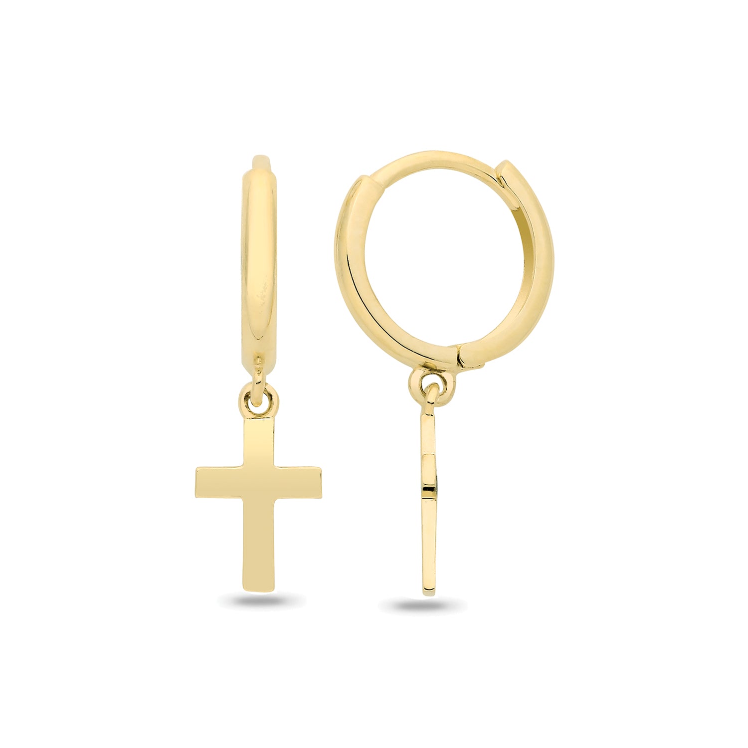 Lloyds Cross Drop Huggie Hoop 8mm Earrings - 9k Yellow Gold