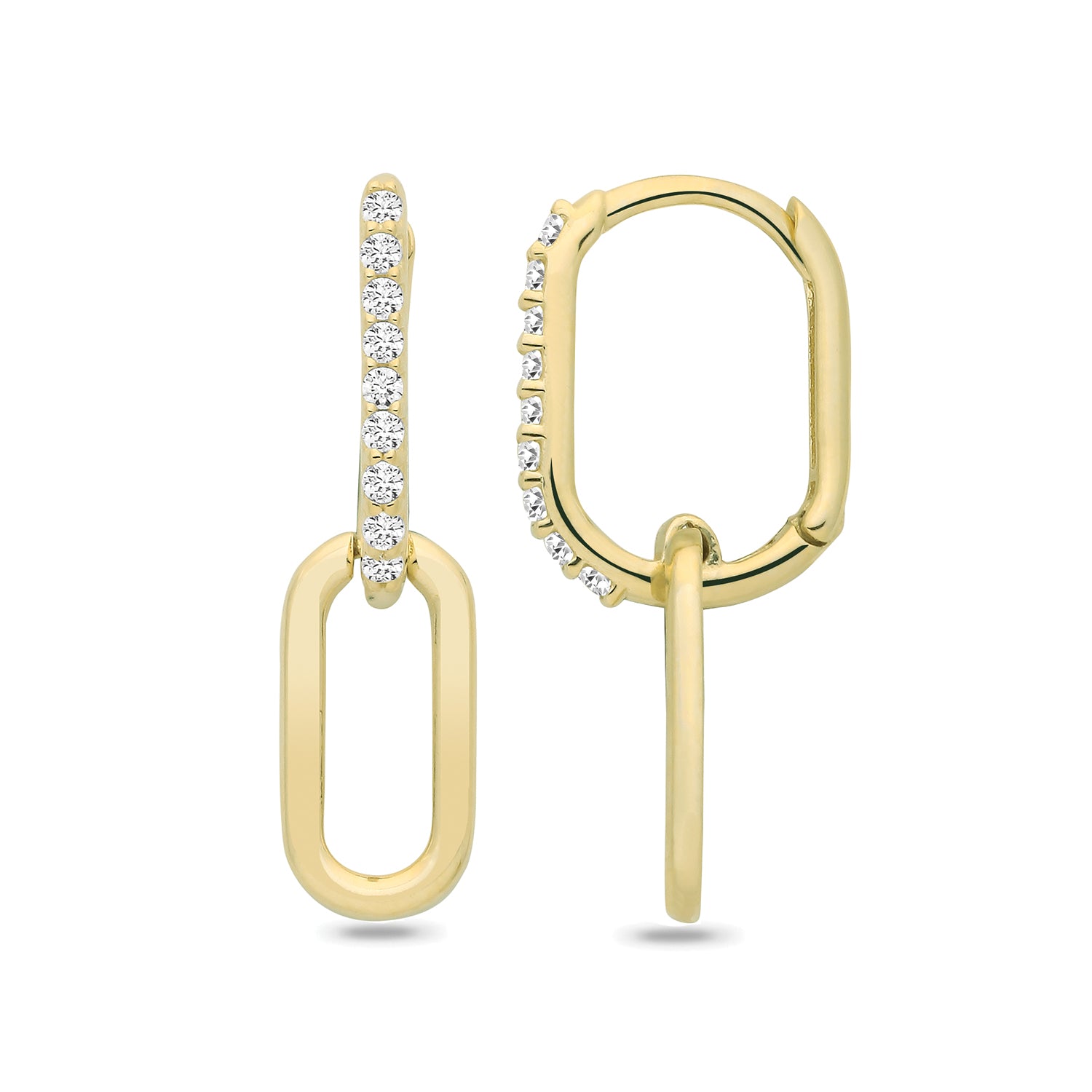 Lloyds Paperclip Drop CZ Huggie Hoop Earrings - 9k Yellow Gold