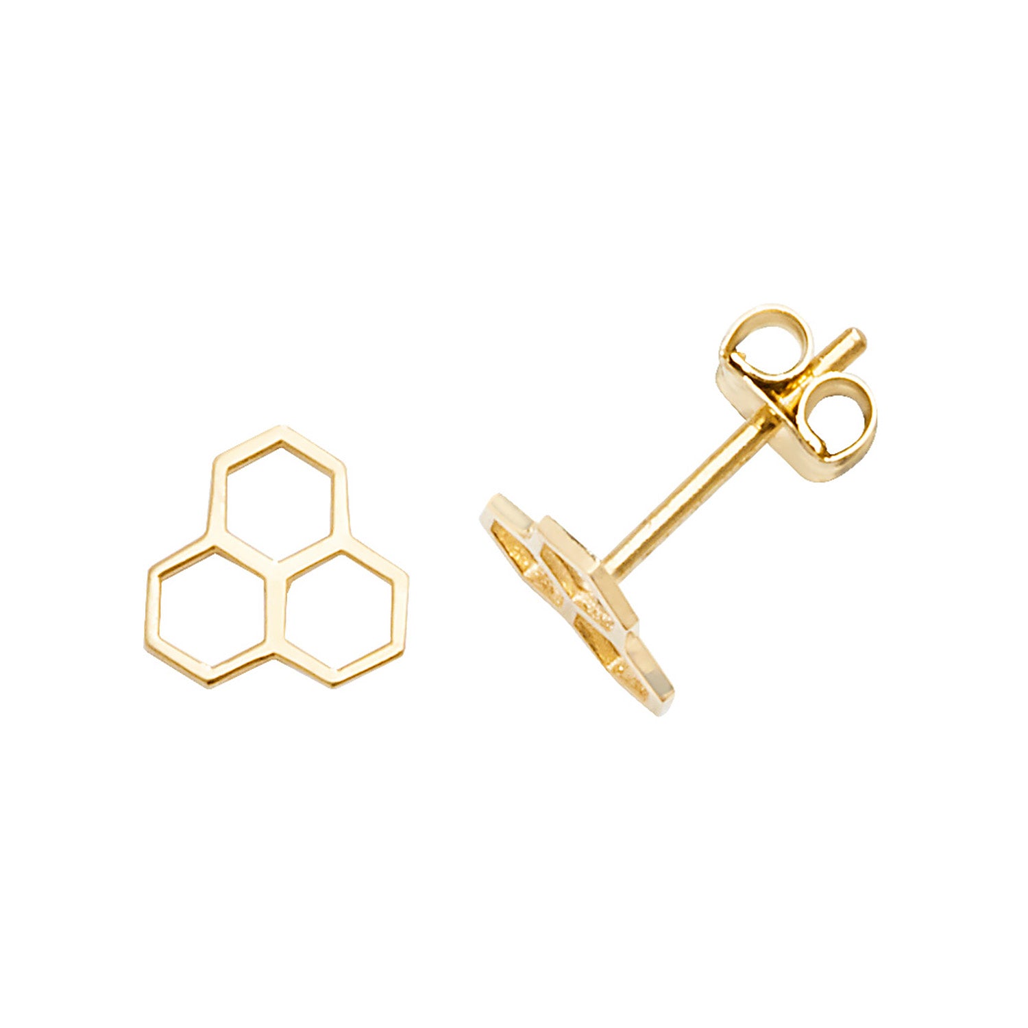 Honeycomb Shaped Stud Earrings - 9k Yellow Gold