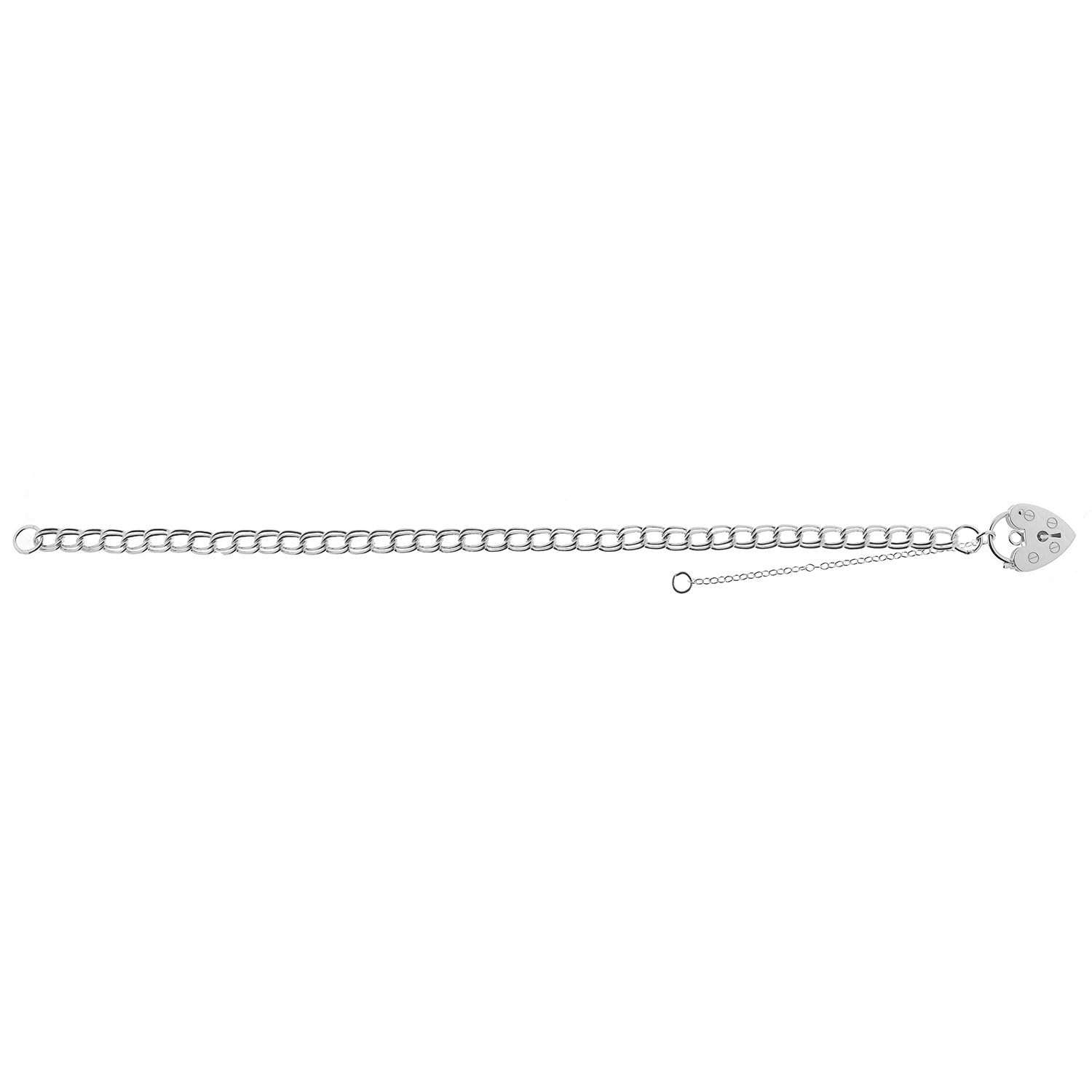 Heart Padlock, 'Light' Double Link Bracelet - Sterling Silver