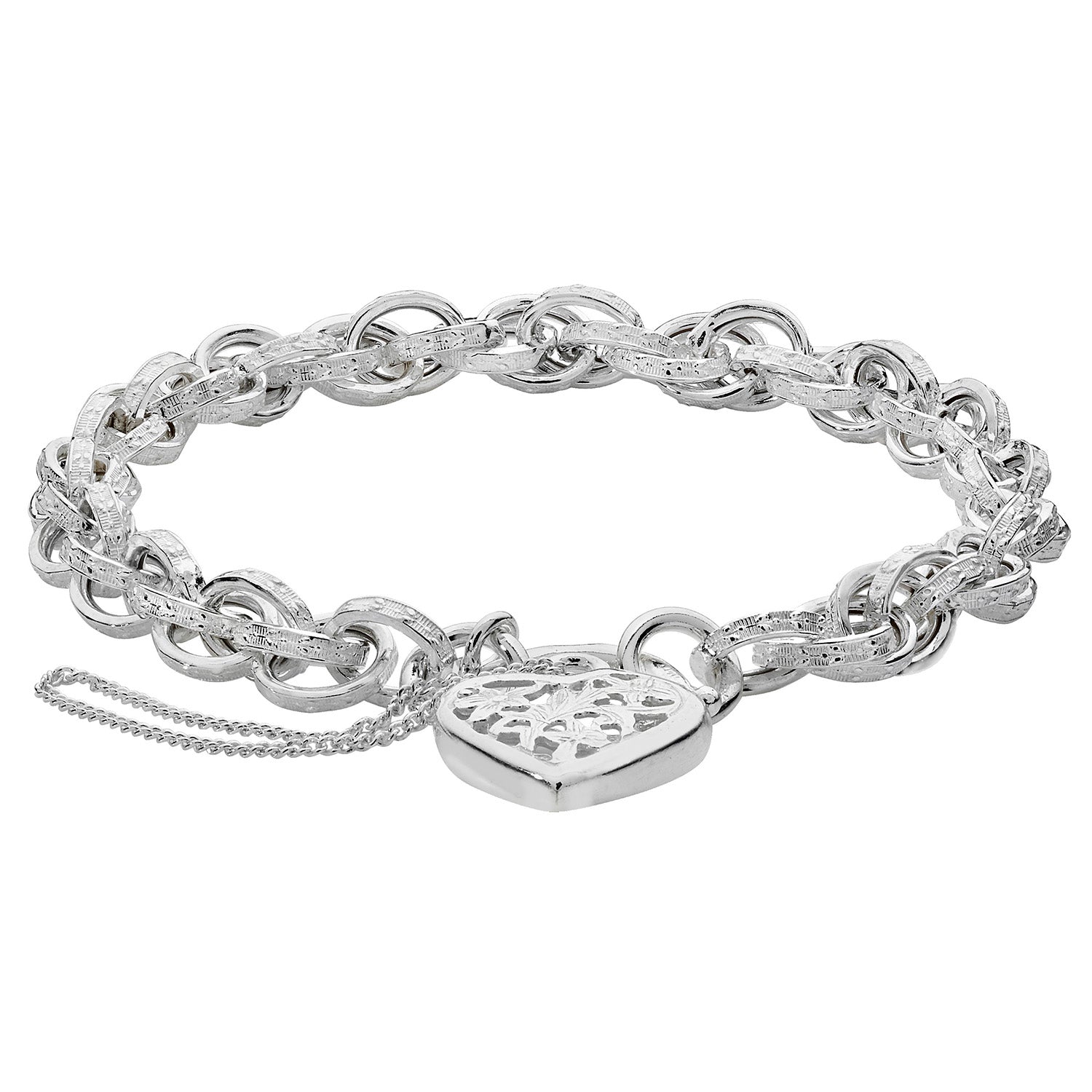 Victorian Heart Padlock Charm Bracelet - Sterling Silver