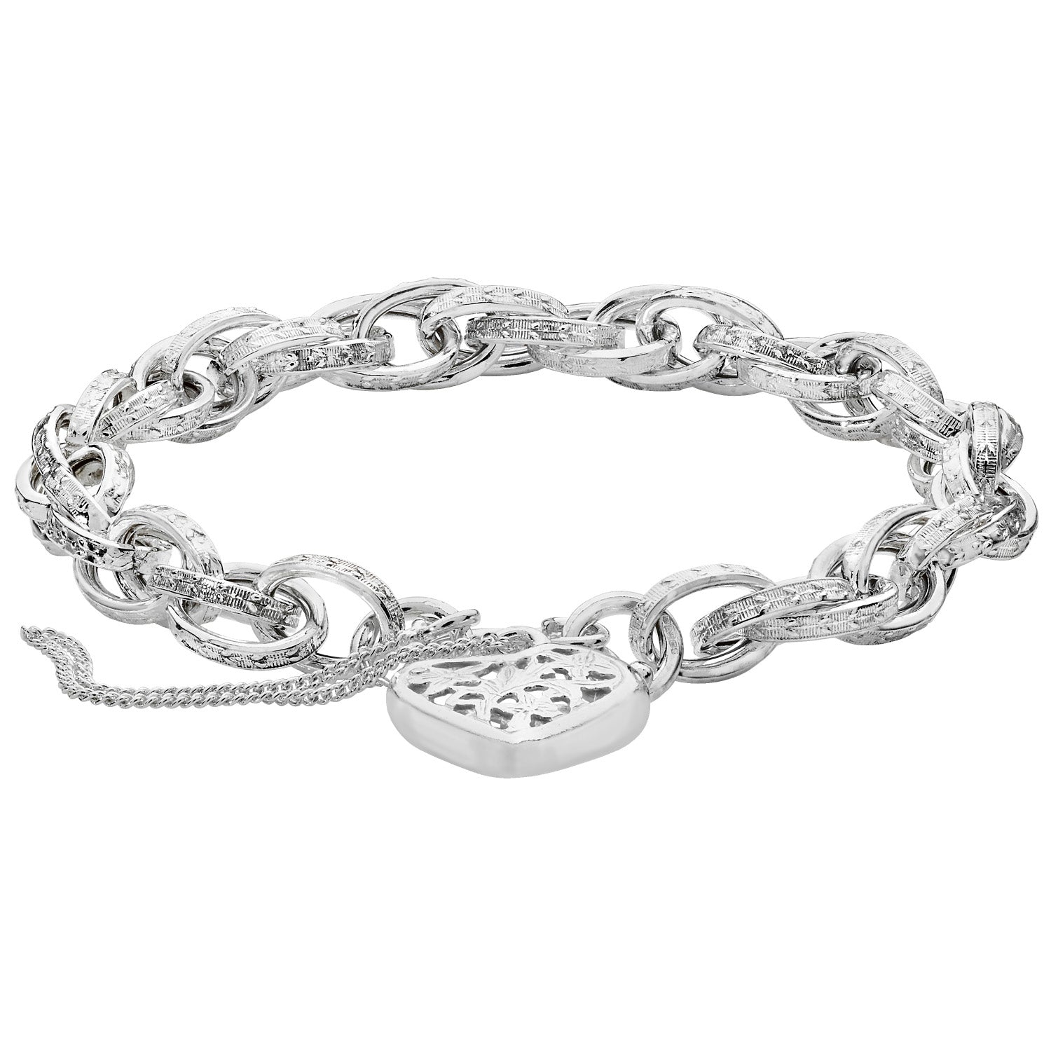 Victorian Heart Padlock Charm Bracelet - Sterling Silver
