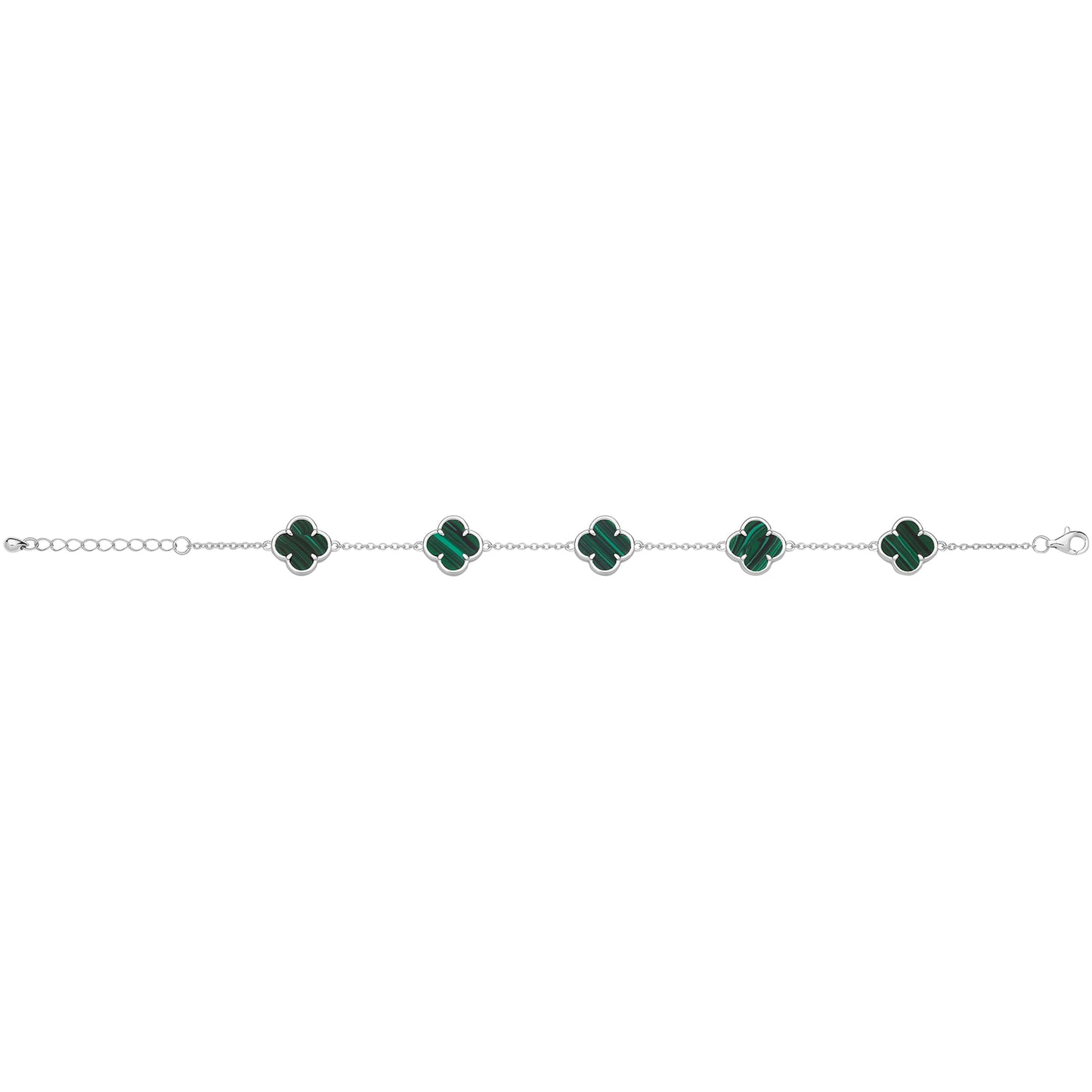 Vintage Prague Malachite Clover Bracelet - Rhodium Plated Silver