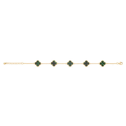 Vintage Prague Malachite Clover Bracelet - Gold Plated Silver