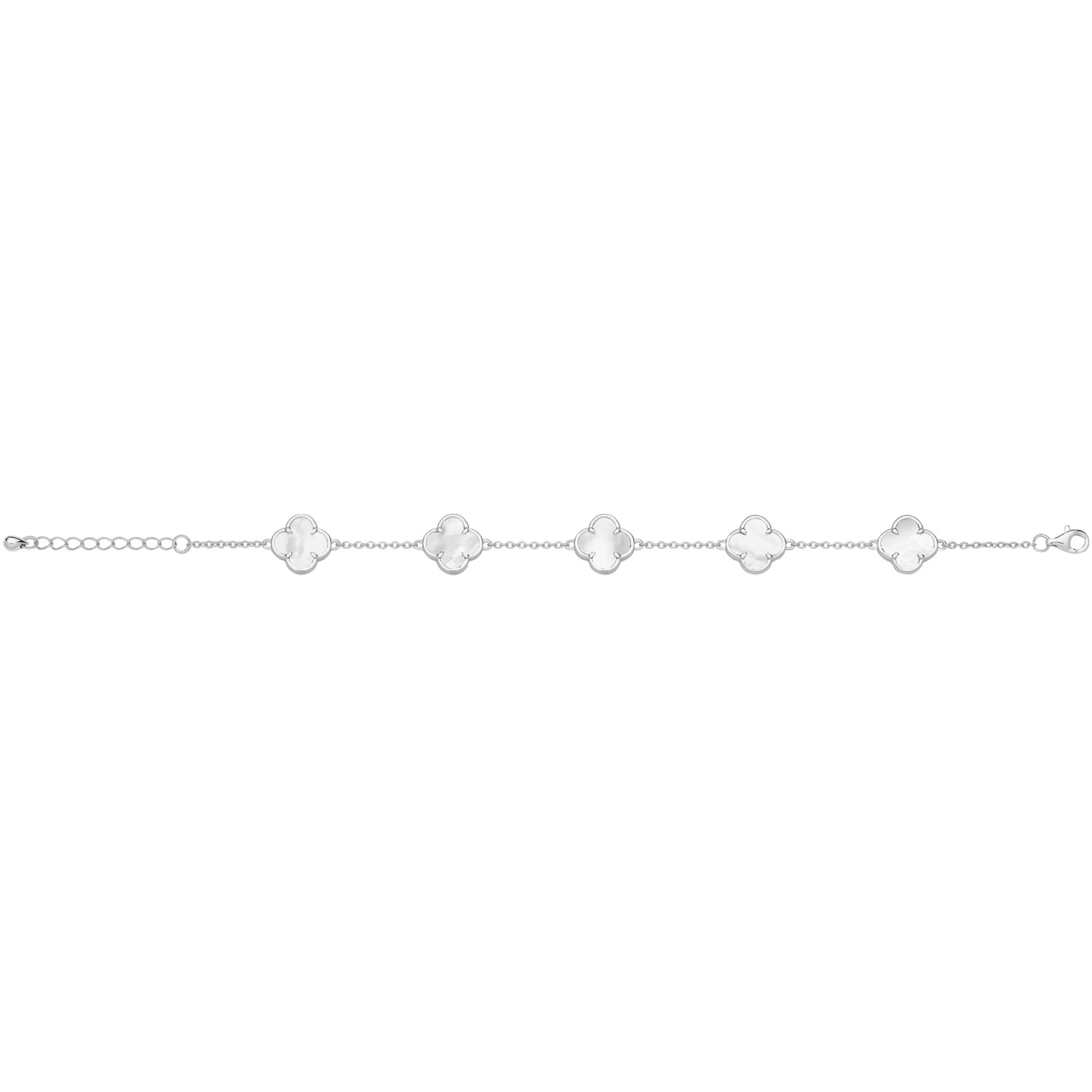 Vintage Prague Mother-of-Pearl Clover Bracelet - Rhodium Plated Silver