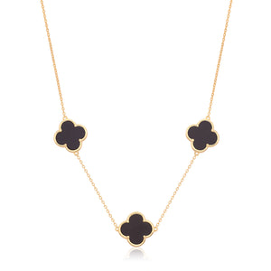 Vintage Prague Onyx Clover Necklace - Gold Plated Silver