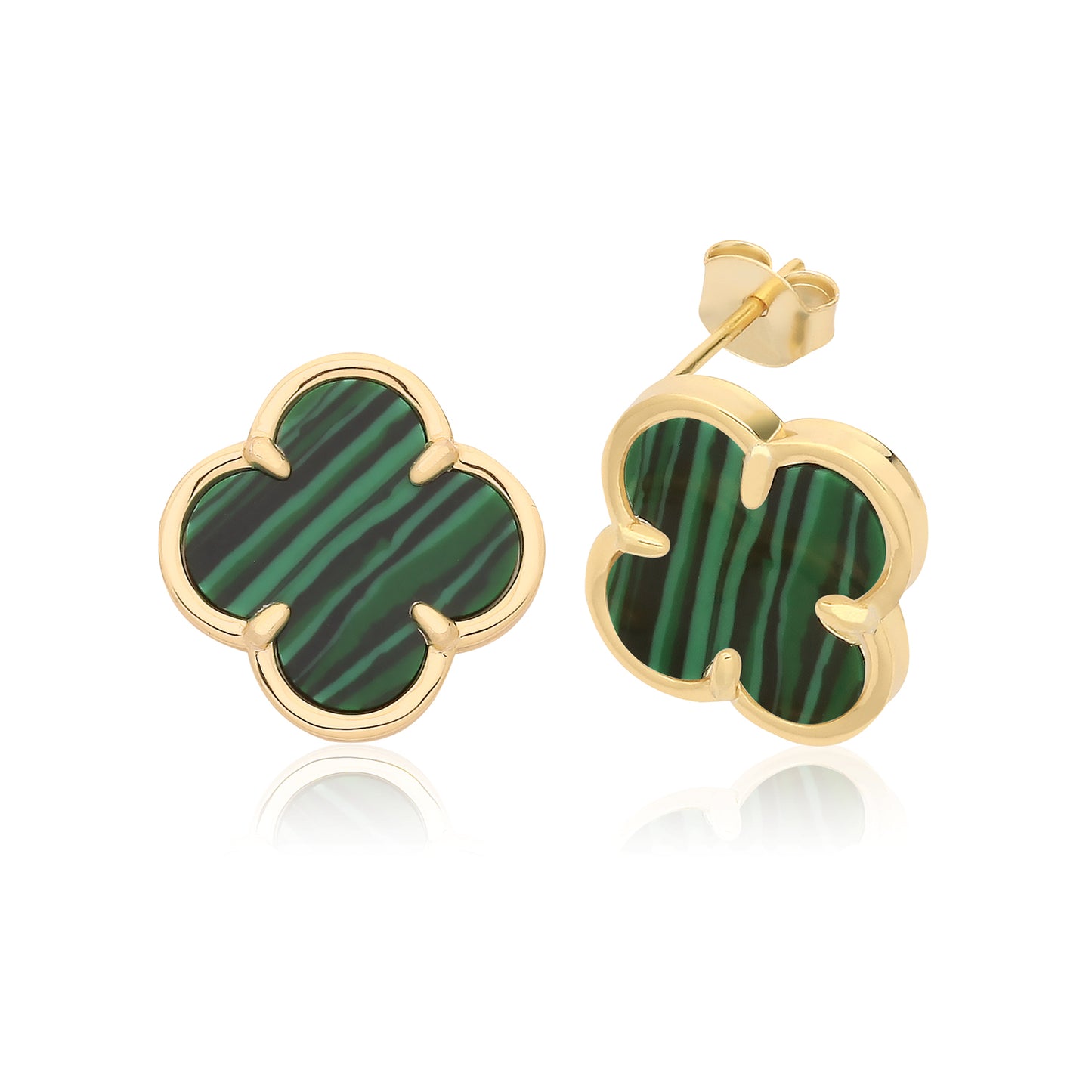 Vintage Prague Malachite Stud Earrings - Gold Plated Silver