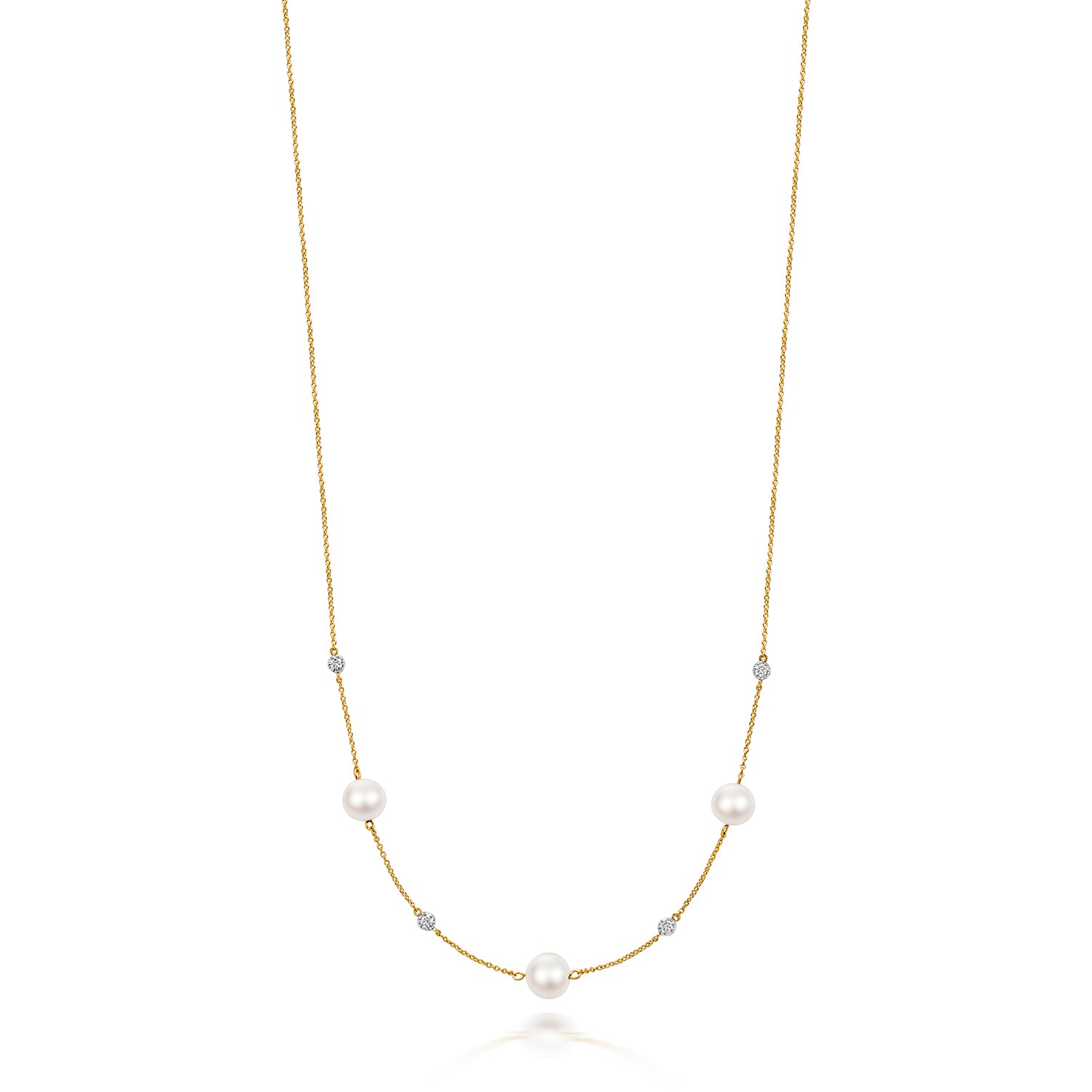 Lloyds Freshwater Pearl and Diamond Necklace - 9k Yellow Gold