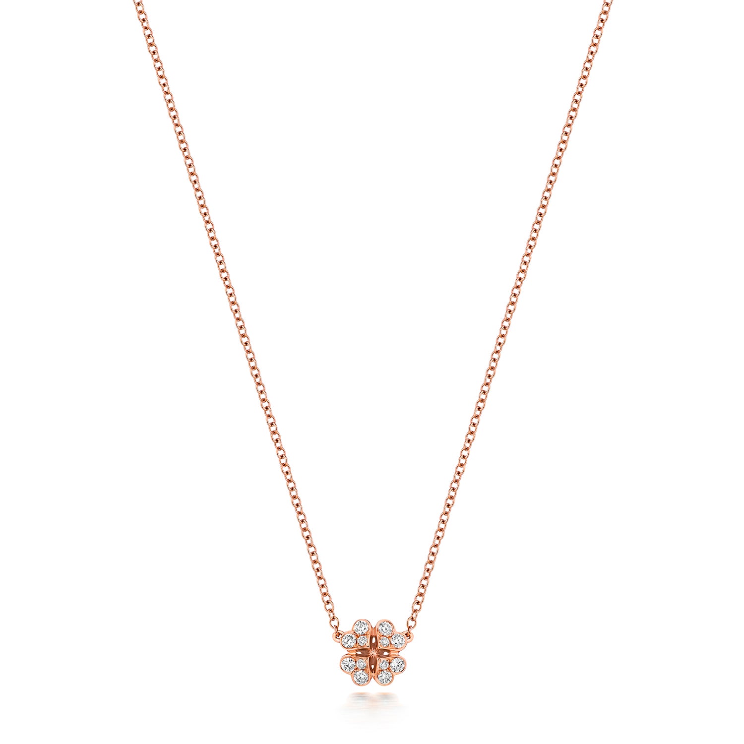 Diamond Clover Necklace - 18k Rose Gold