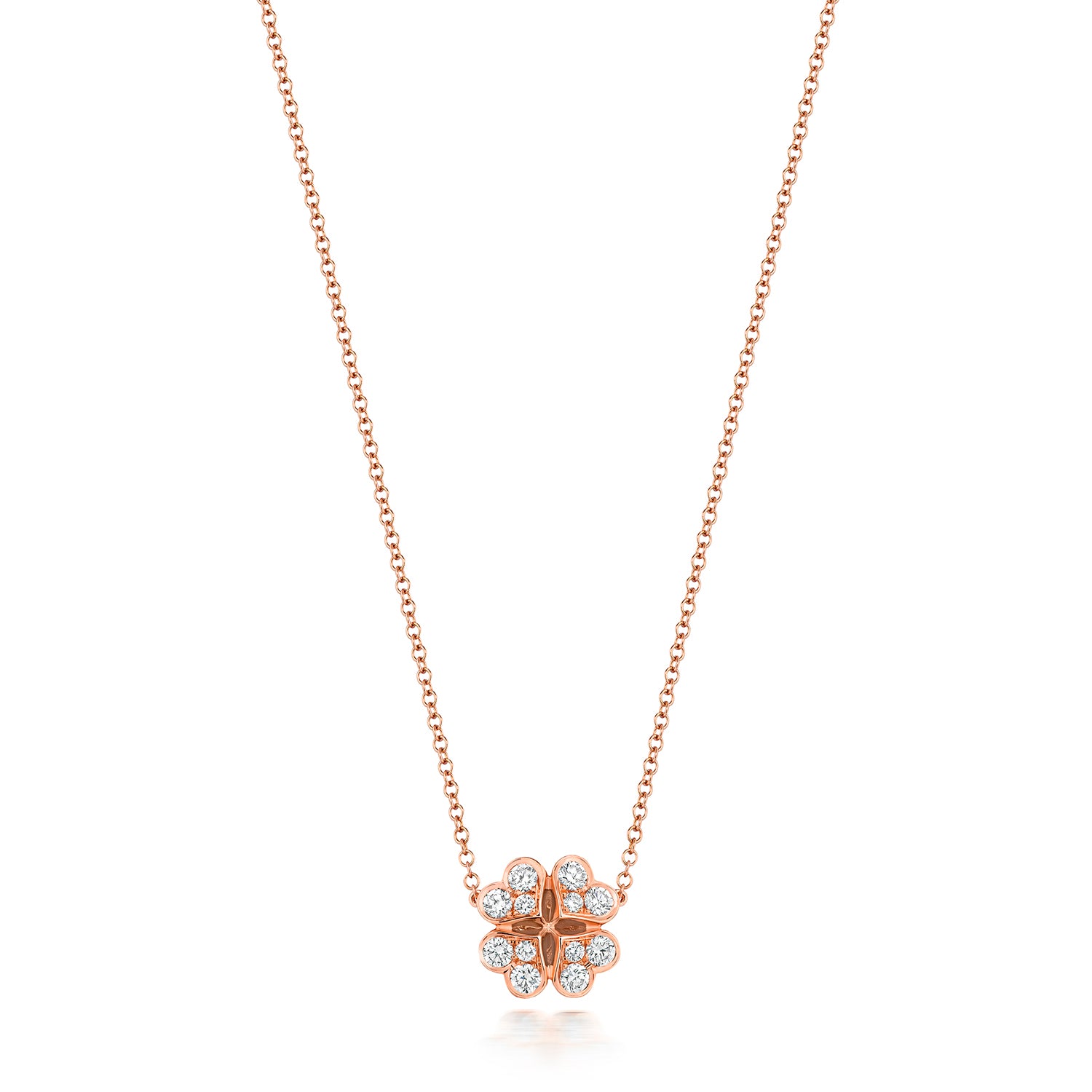 Diamond Large Clover Necklace - 18k Rose Gold