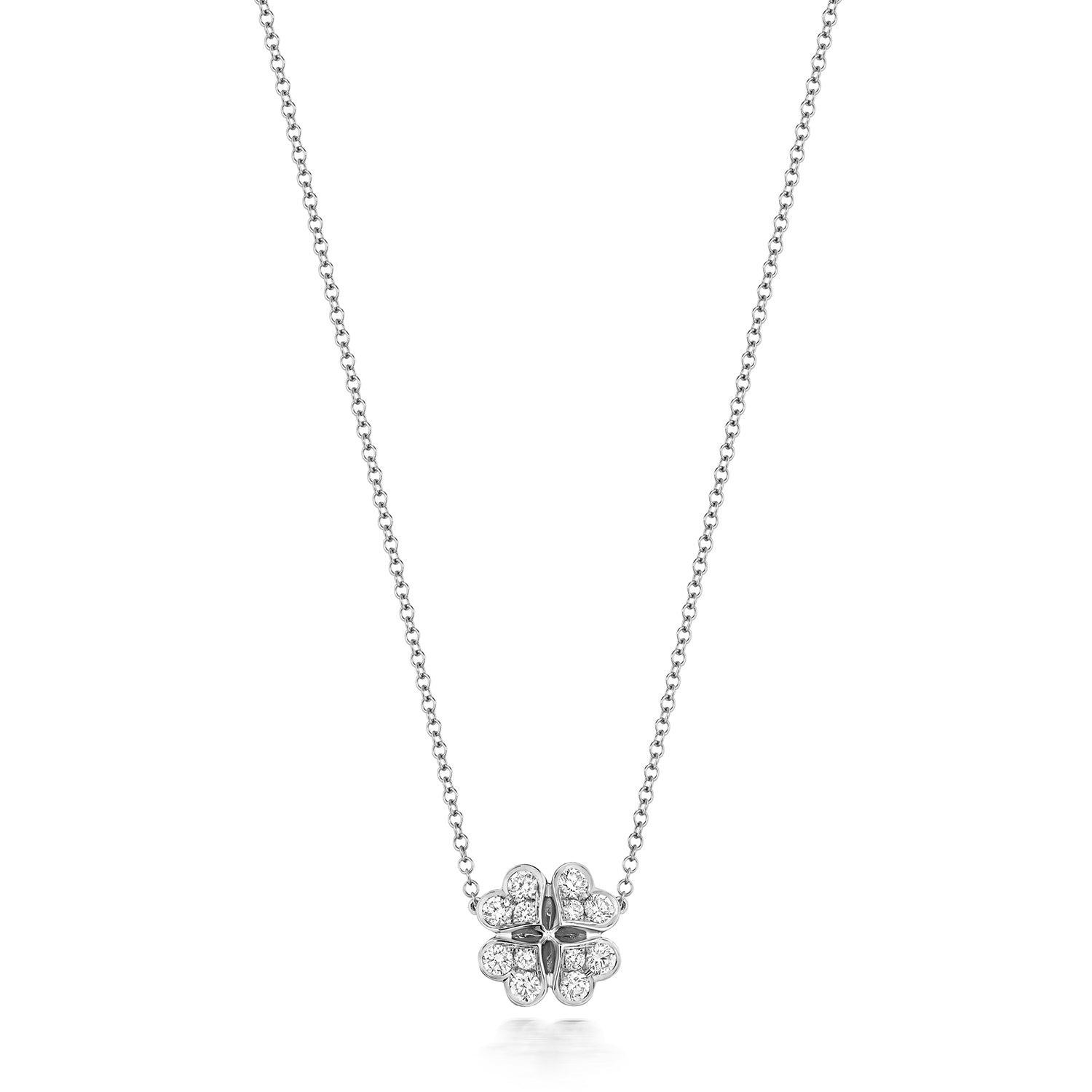 Diamond Large Clover Necklace - 18k White Gold