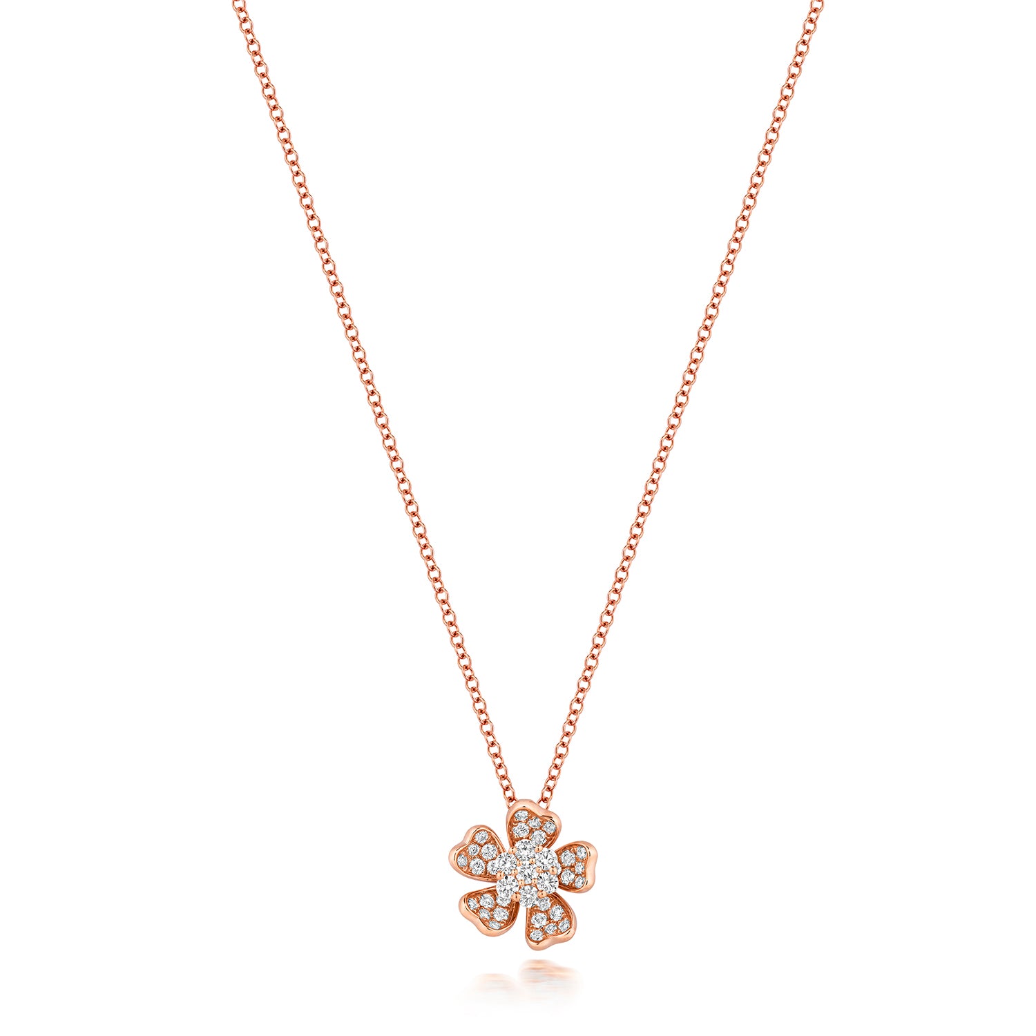 Diamond Flower Necklace - 18k Rose Gold