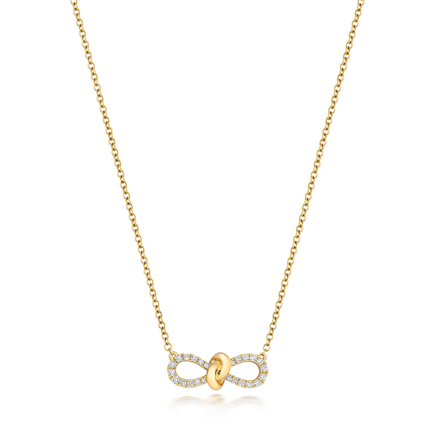 Diamond Bow Necklace - 18k Yellow Gold